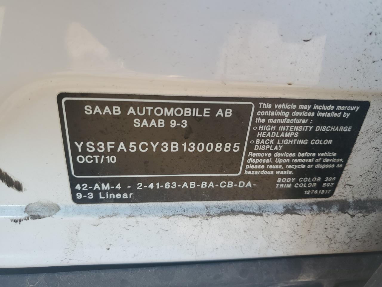 Photo 11 VIN: YS3FA5CY3B1300885 - SAAB 9-3 