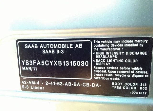 Photo 8 VIN: YS3FA5CYXB1315030 - SAAB 9-3 