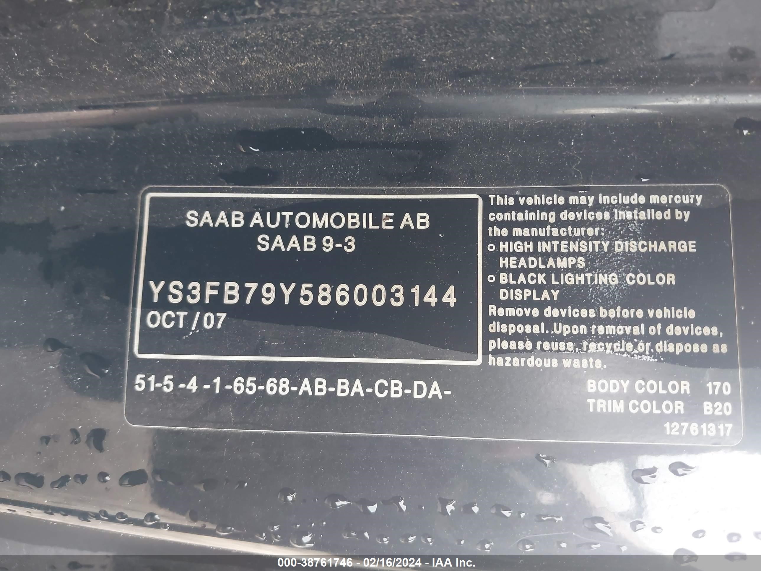 Photo 8 VIN: YS3FB79Y586003144 - SAAB 9-3 