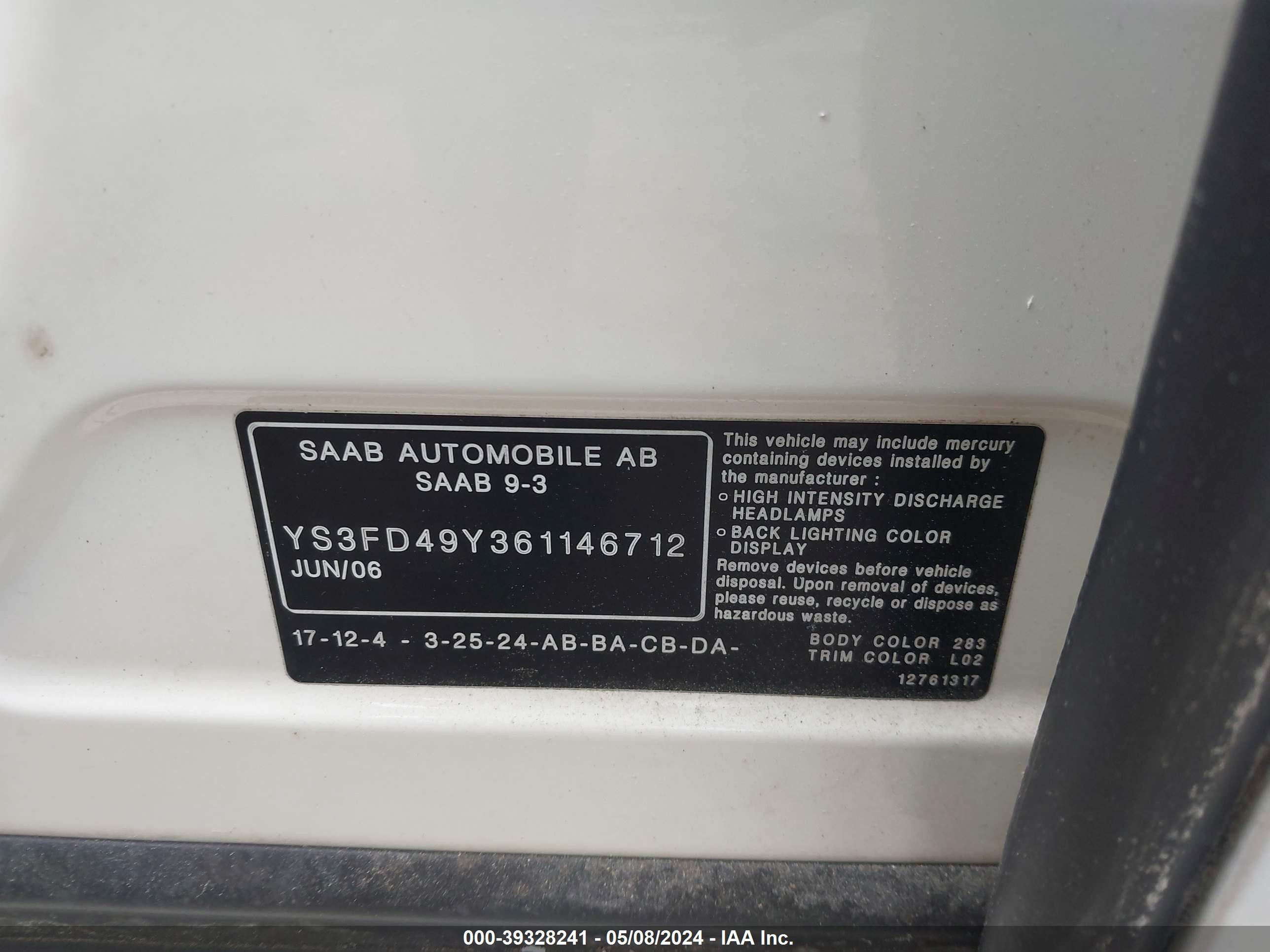 Photo 8 VIN: YS3FD49Y361146712 - SAAB 9-3 