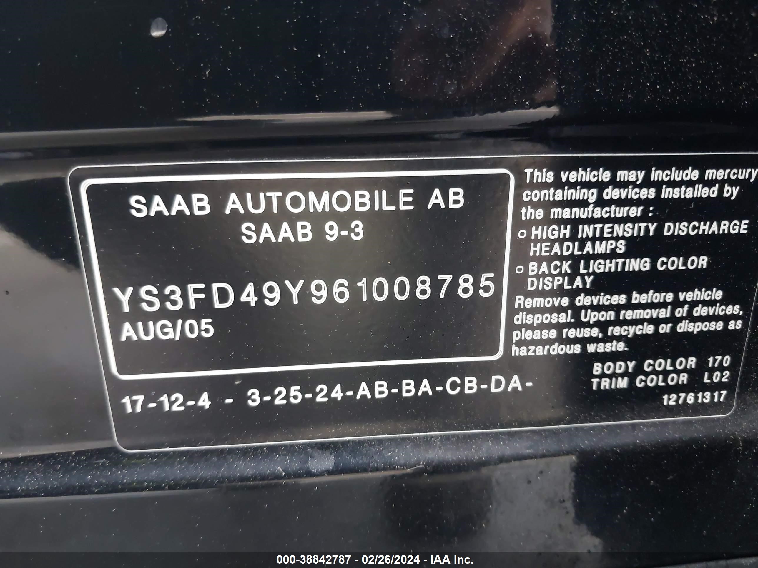 Photo 8 VIN: YS3FD49Y961008785 - SAAB 9-3 