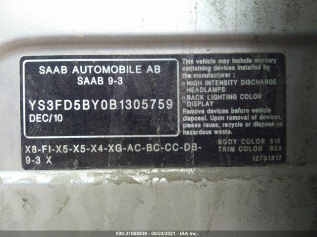 Photo 8 VIN: YS3FD5BY0B1305759 - SAAB 9-3 