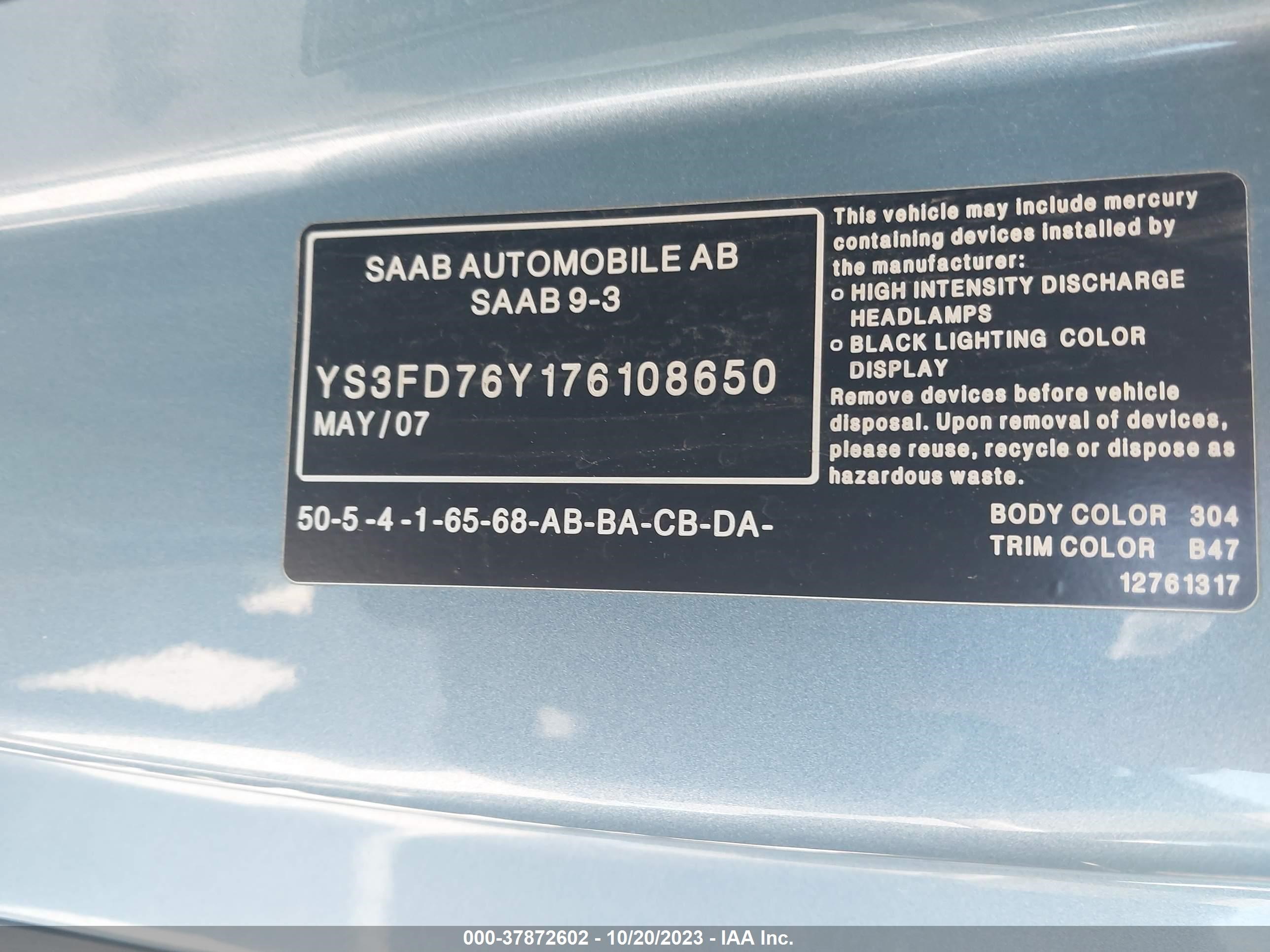 Photo 8 VIN: YS3FD76Y176108650 - SAAB 9-3 