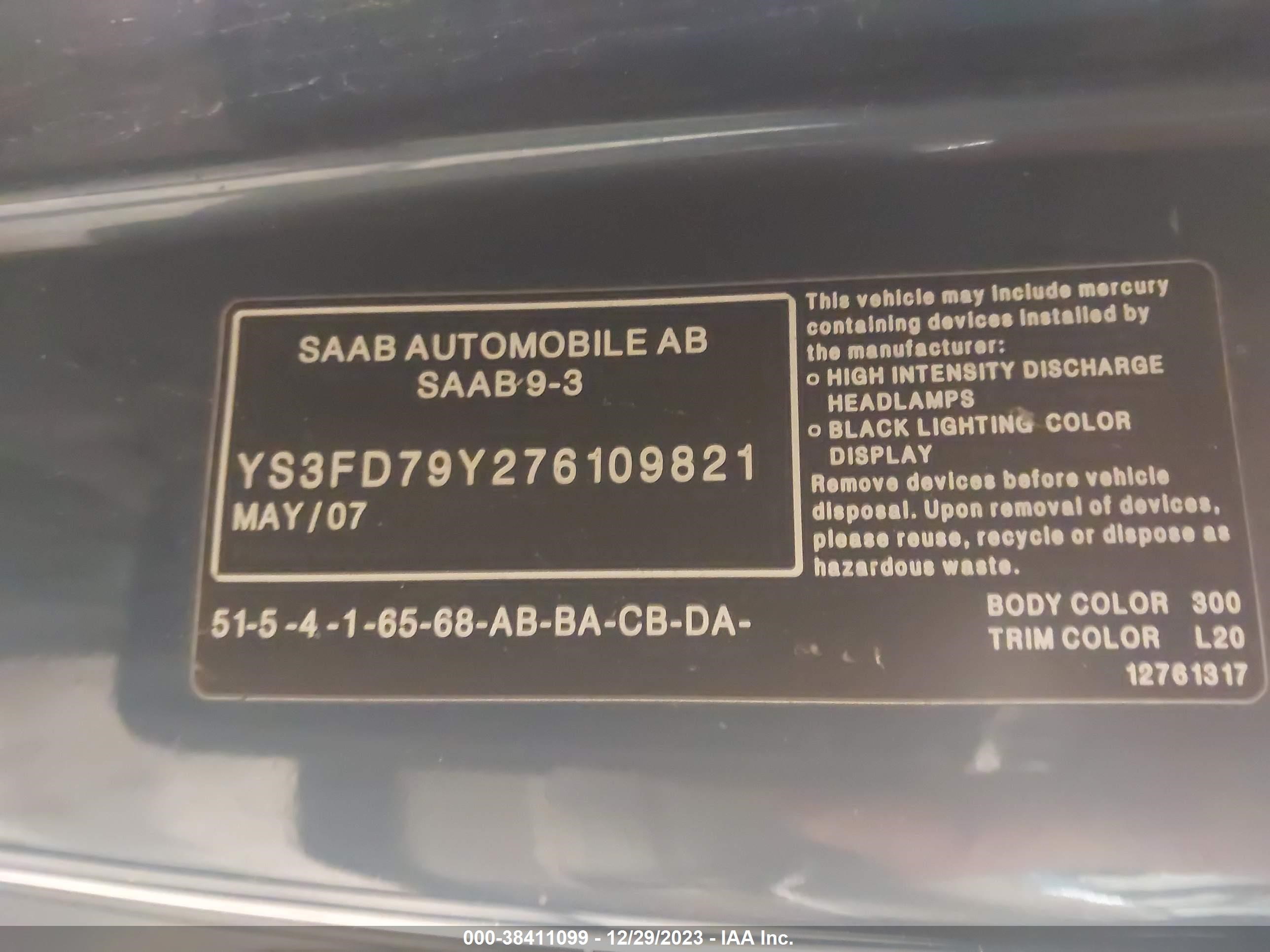 Photo 8 VIN: YS3FD79Y276109821 - SAAB 9-3 