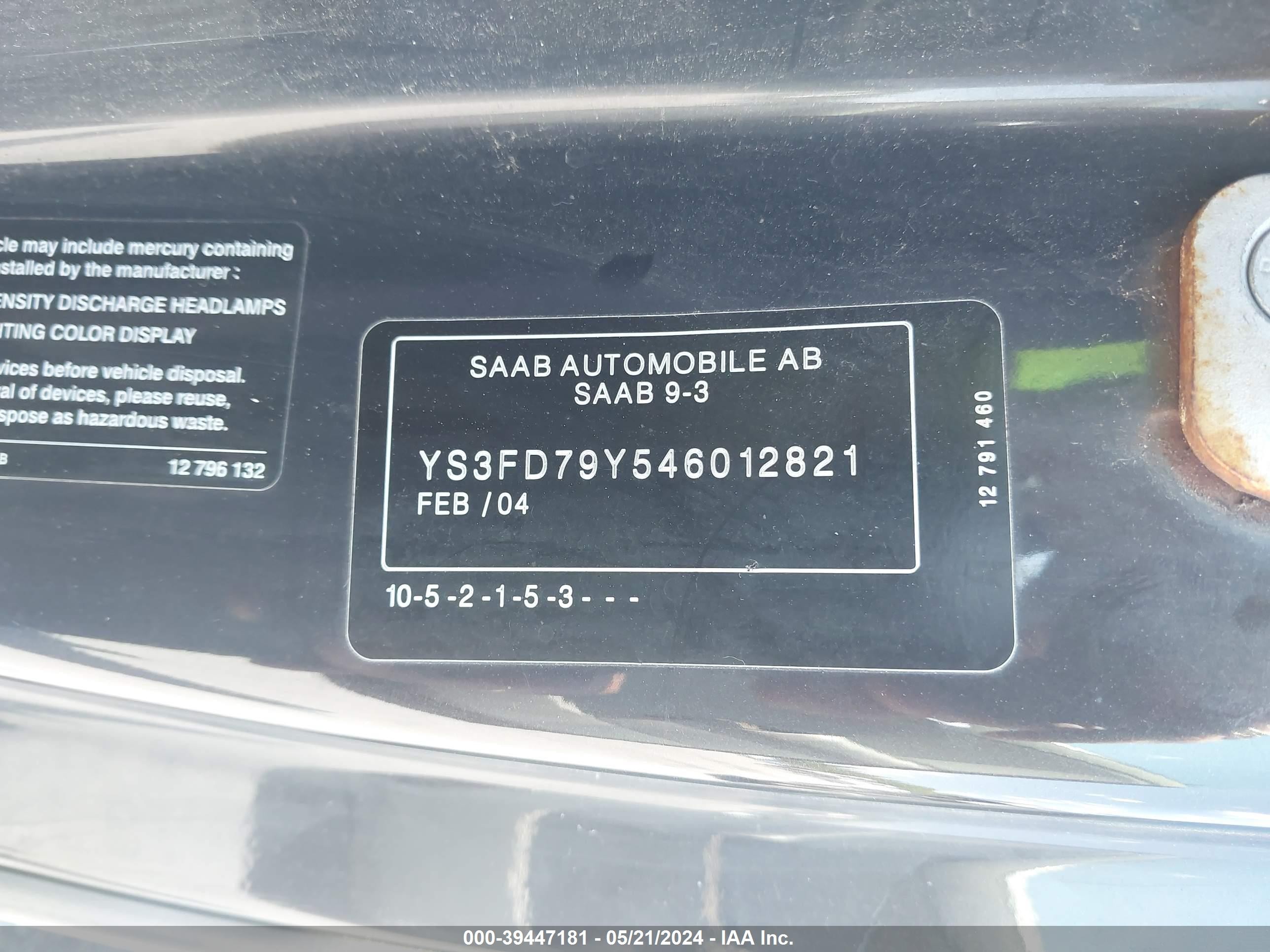 Photo 8 VIN: YS3FD79Y546012821 - SAAB 9-3 