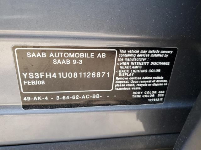 Photo 11 VIN: YS3FH41U081126871 - SAAB 9-3 AERO 