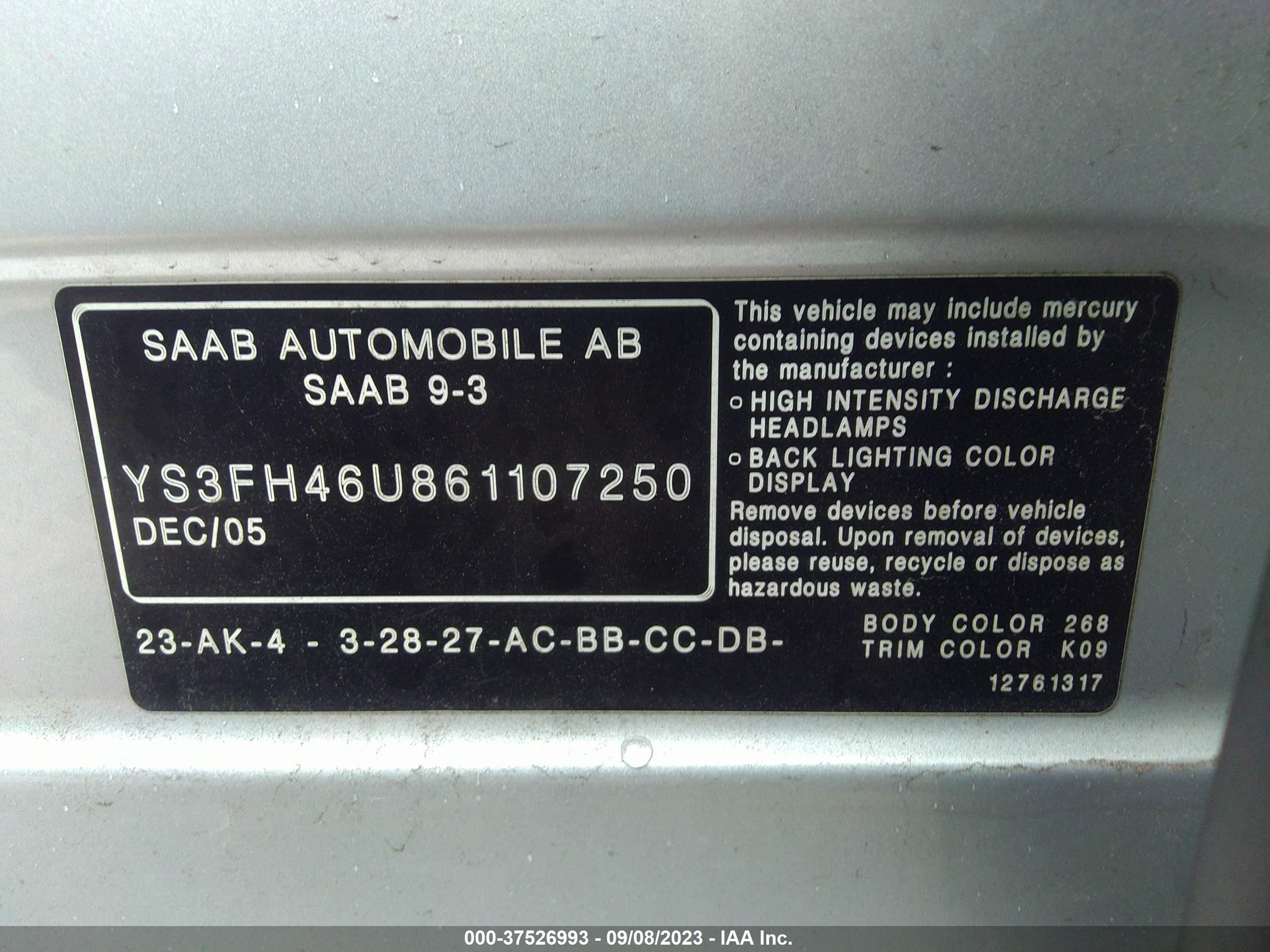 Photo 8 VIN: YS3FH46U861107250 - SAAB 9-3 