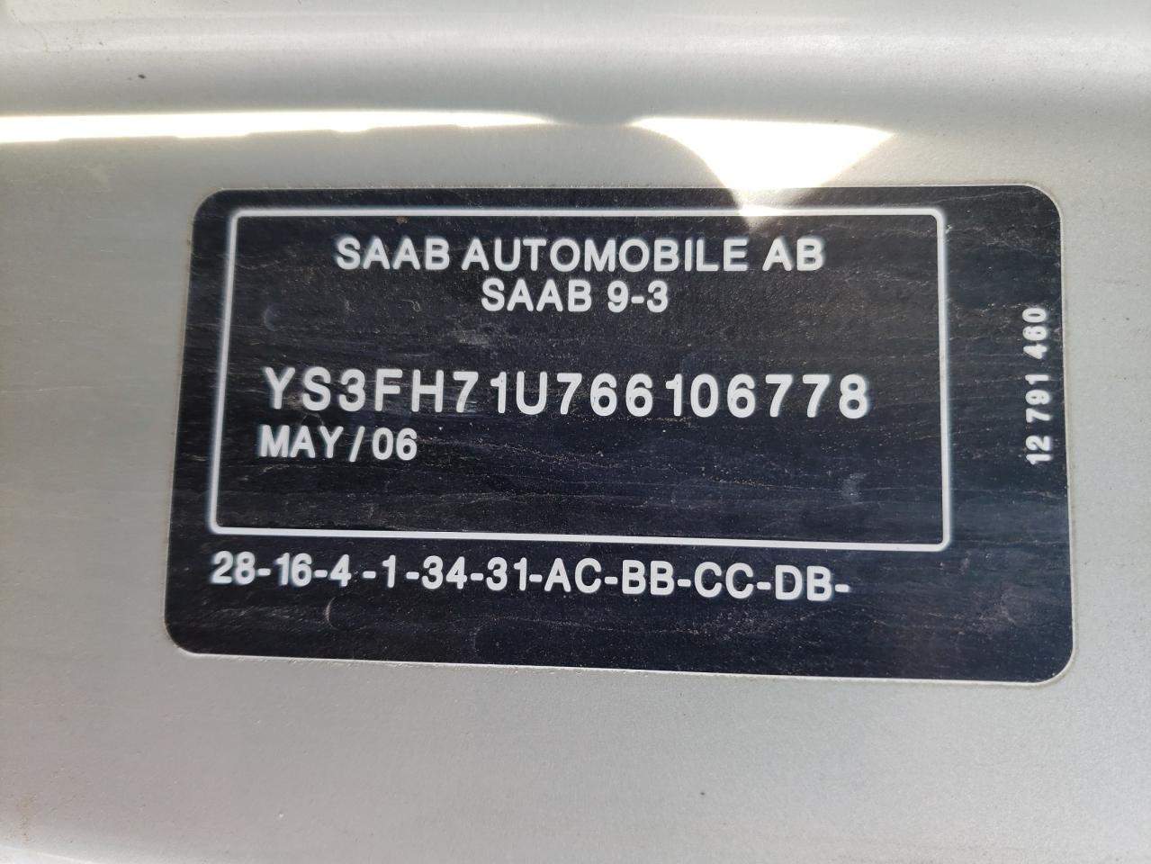 Photo 12 VIN: YS3FH71U766106778 - SAAB NULL 