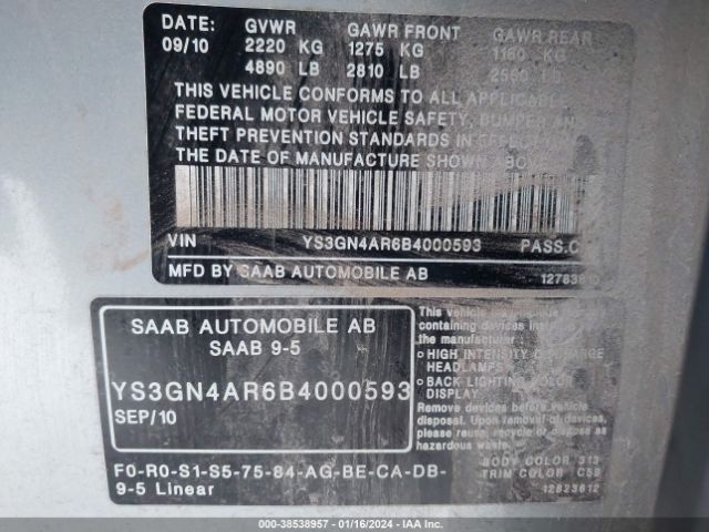 Photo 8 VIN: YS3GN4AR6B4000593 - SAAB 9-5 