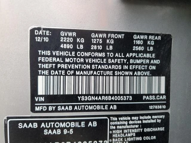 Photo 11 VIN: YS3GN4AR6B4005373 - SAAB 9-5 TURBO 