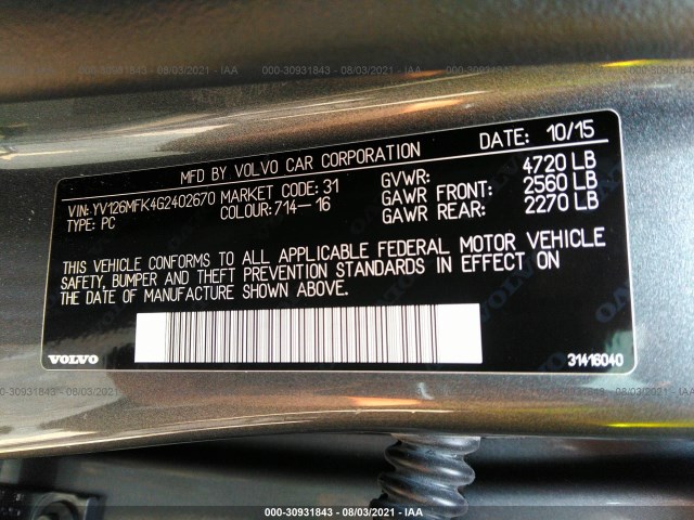 Photo 8 VIN: YV126MFK4G2402670 - VOLVO S60 