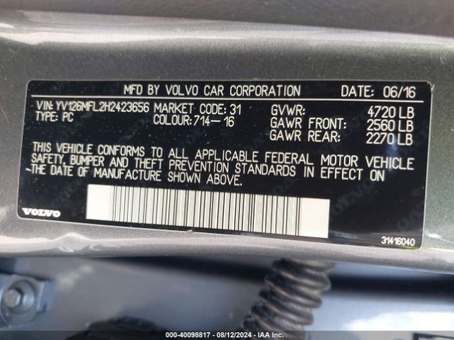 Photo 8 VIN: YV126MFL2H2423656 - VOLVO S60 