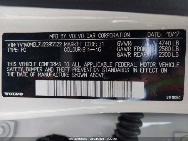 Photo 8 VIN: YV140MEL7J2385522 - VOLVO V60 