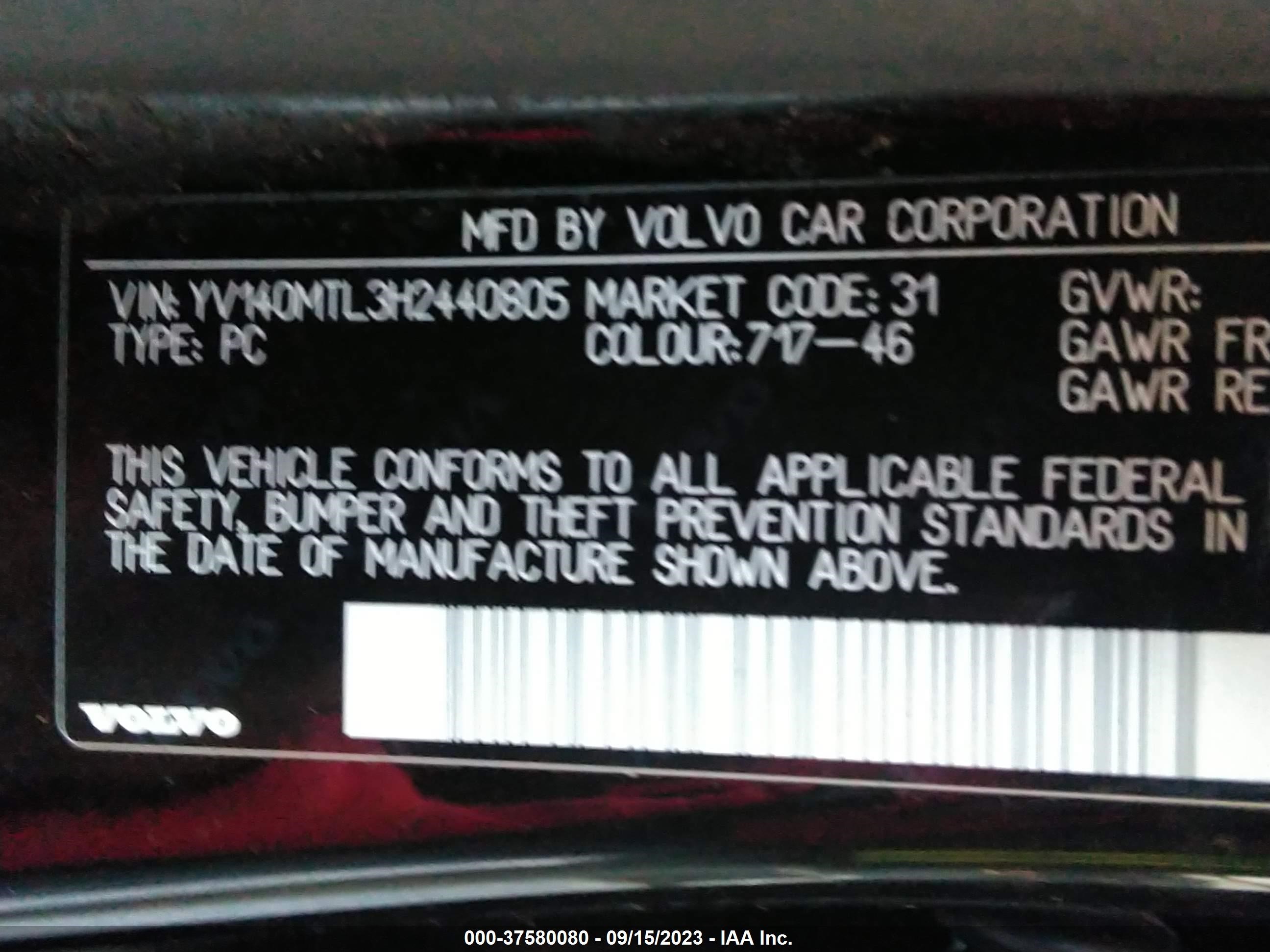 Photo 8 VIN: YV140MTL3H2440805 - VOLVO S60 