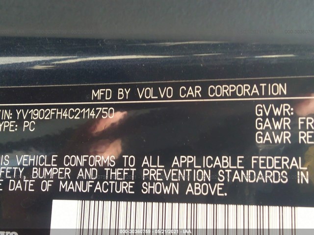 Photo 8 VIN: YV1902FH4C2114750 - VOLVO S60 