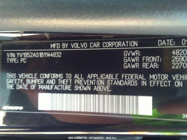 Photo 8 VIN: YV1952AS1B1144832 - VOLVO S80 