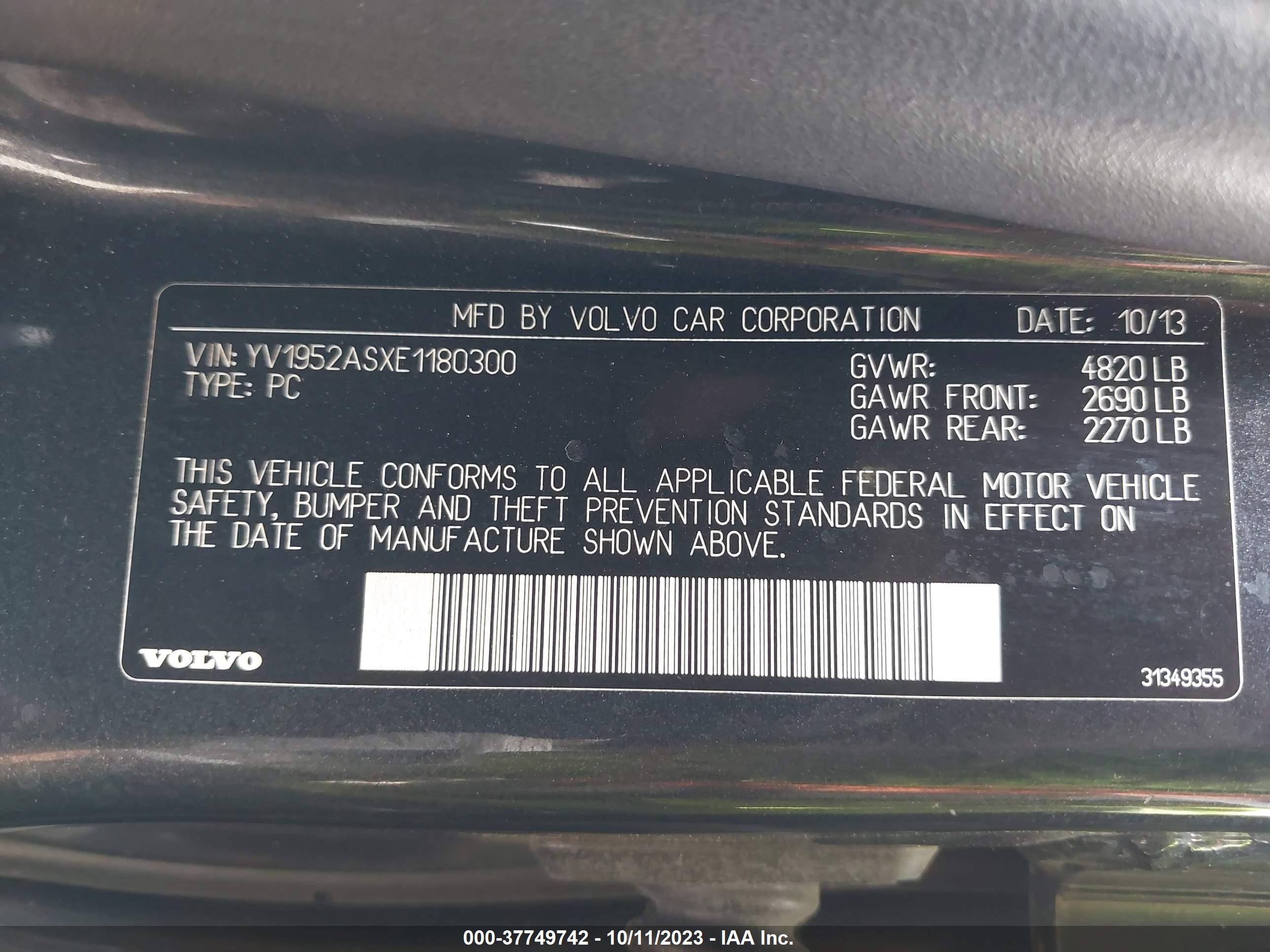 Photo 8 VIN: YV1952ASXE1180300 - VOLVO S80 