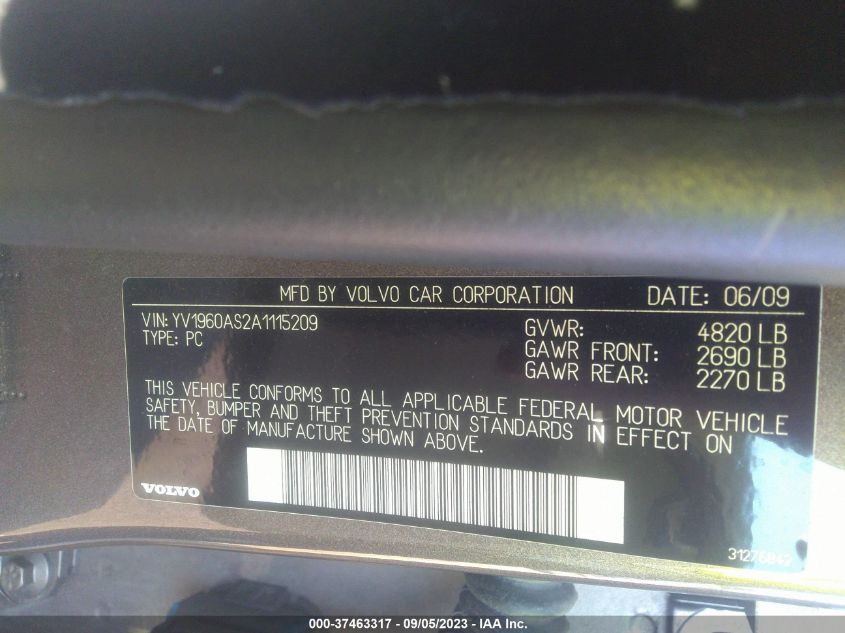 Photo 8 VIN: YV1960AS2A1115209 - VOLVO S80 