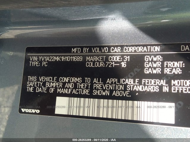 Photo 8 VIN: YV1A22MK1H1011689 - VOLVO S90 