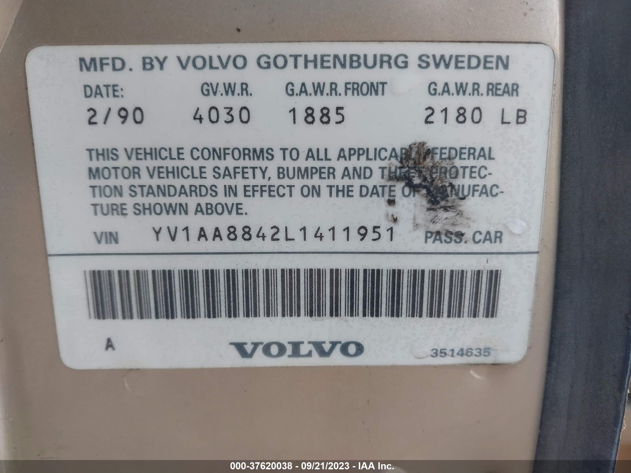 Photo 8 VIN: YV1AA8842L1411951 - VOLVO NULL 