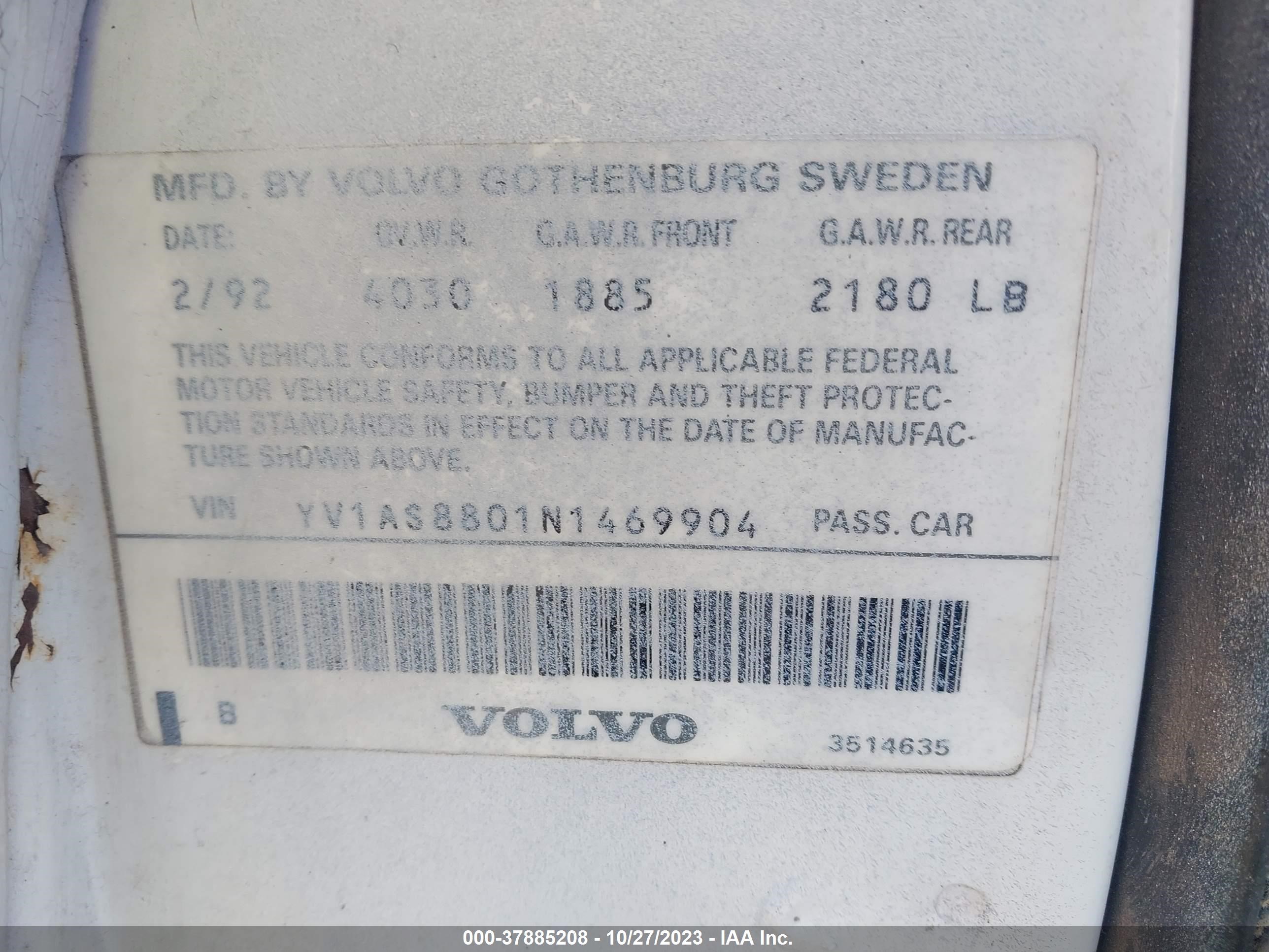 Photo 8 VIN: YV1AS8801N1469904 - VOLVO NULL 