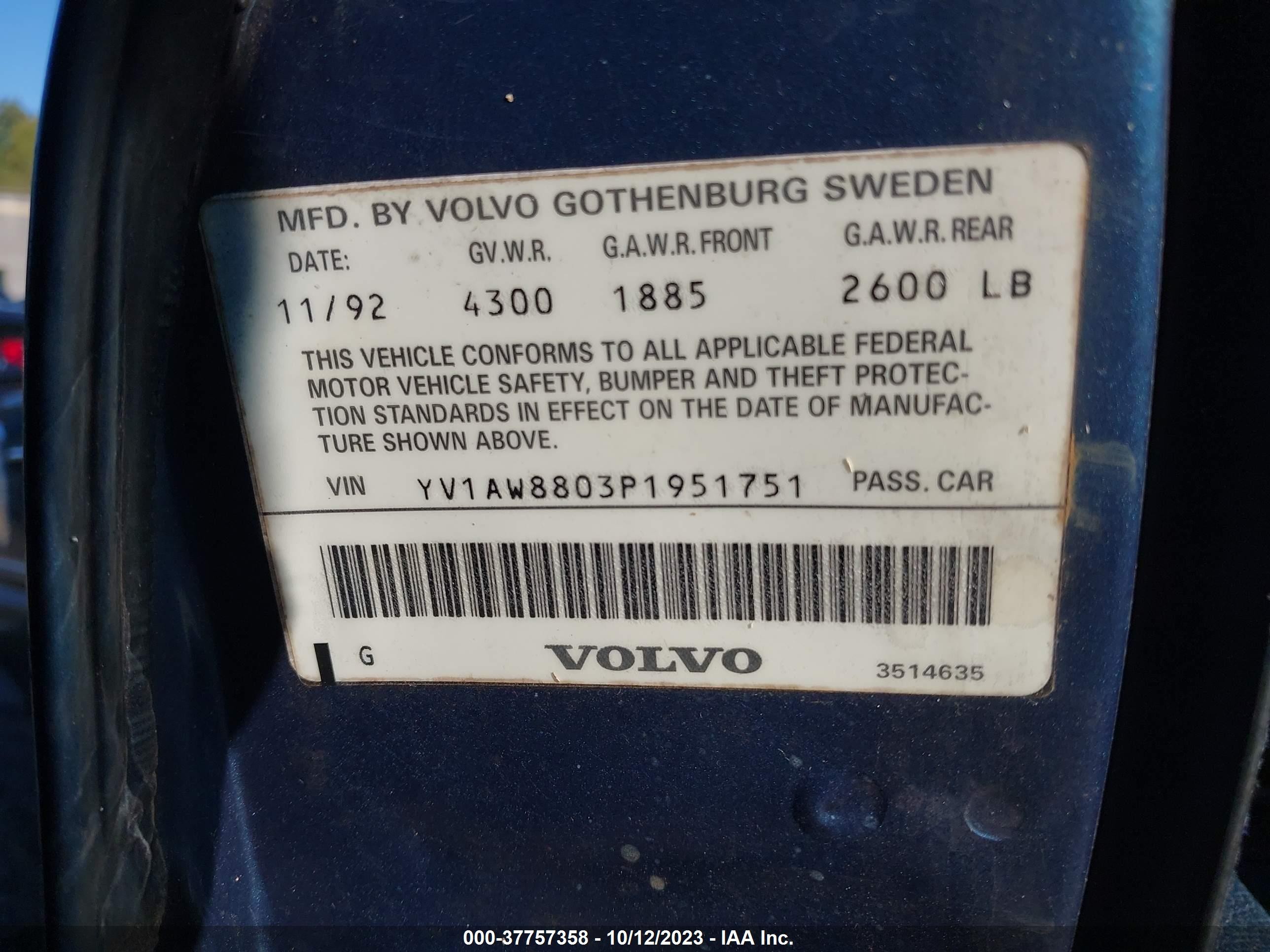 Photo 8 VIN: YV1AW8803P1951751 - VOLVO NULL 