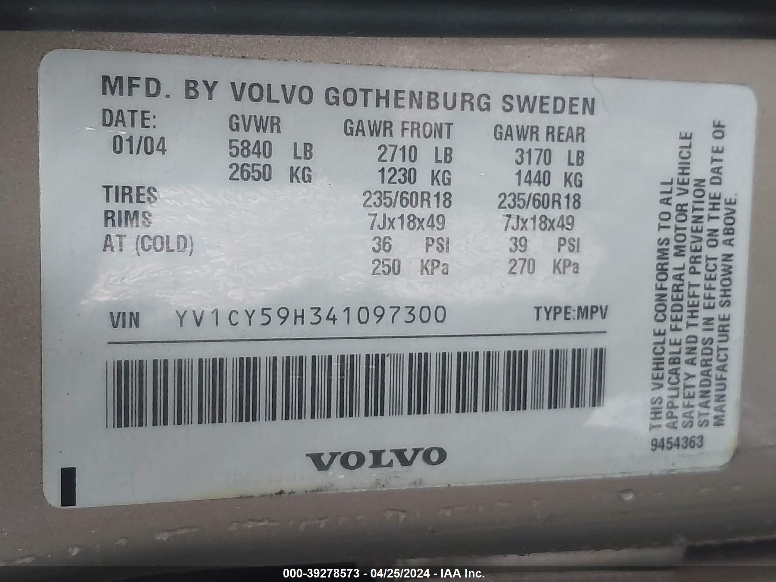 Photo 8 VIN: YV1CY59H341097300 - VOLVO XC90 