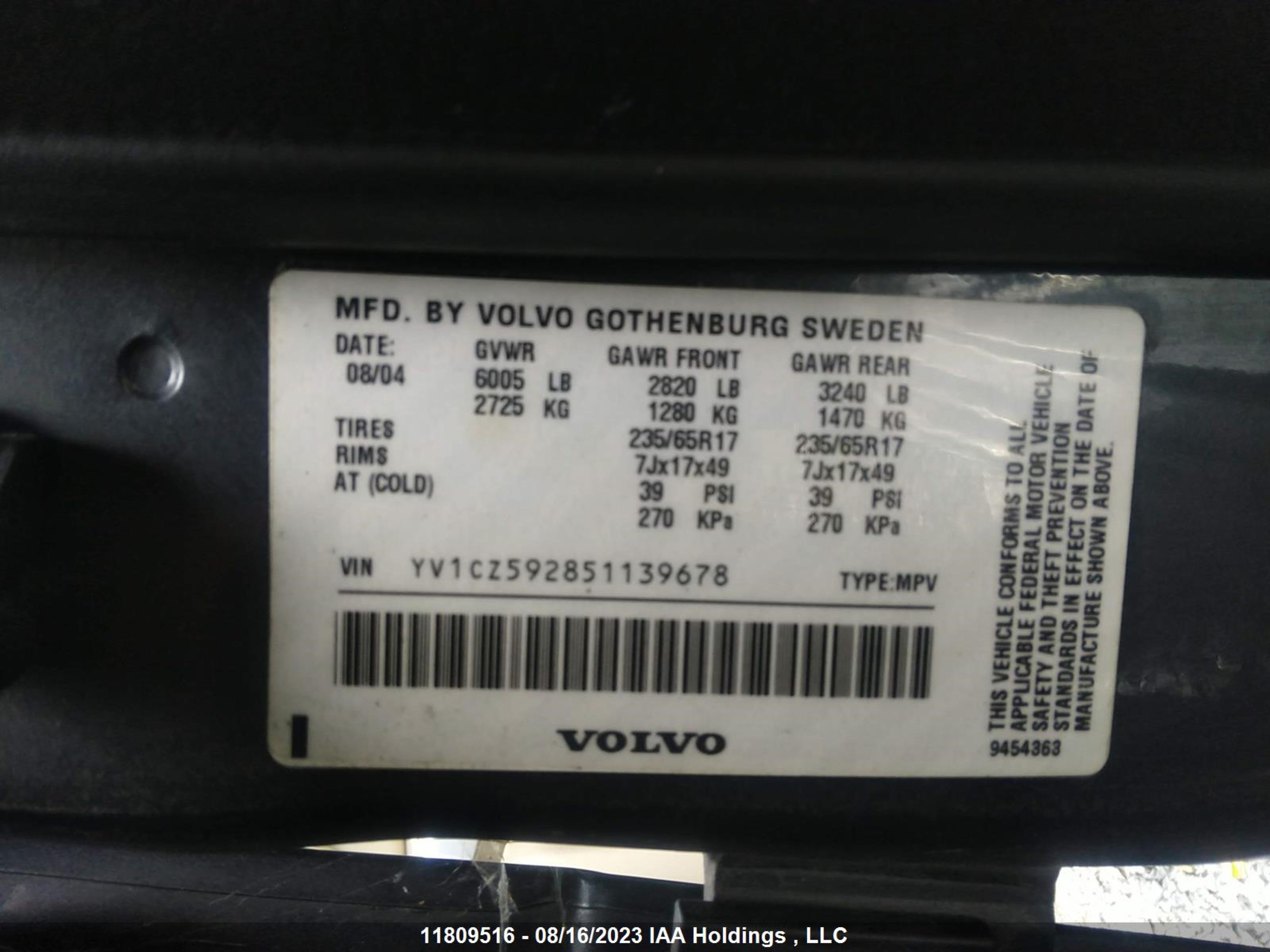 Photo 8 VIN: YV1CZ592851139678 - VOLVO XC90 