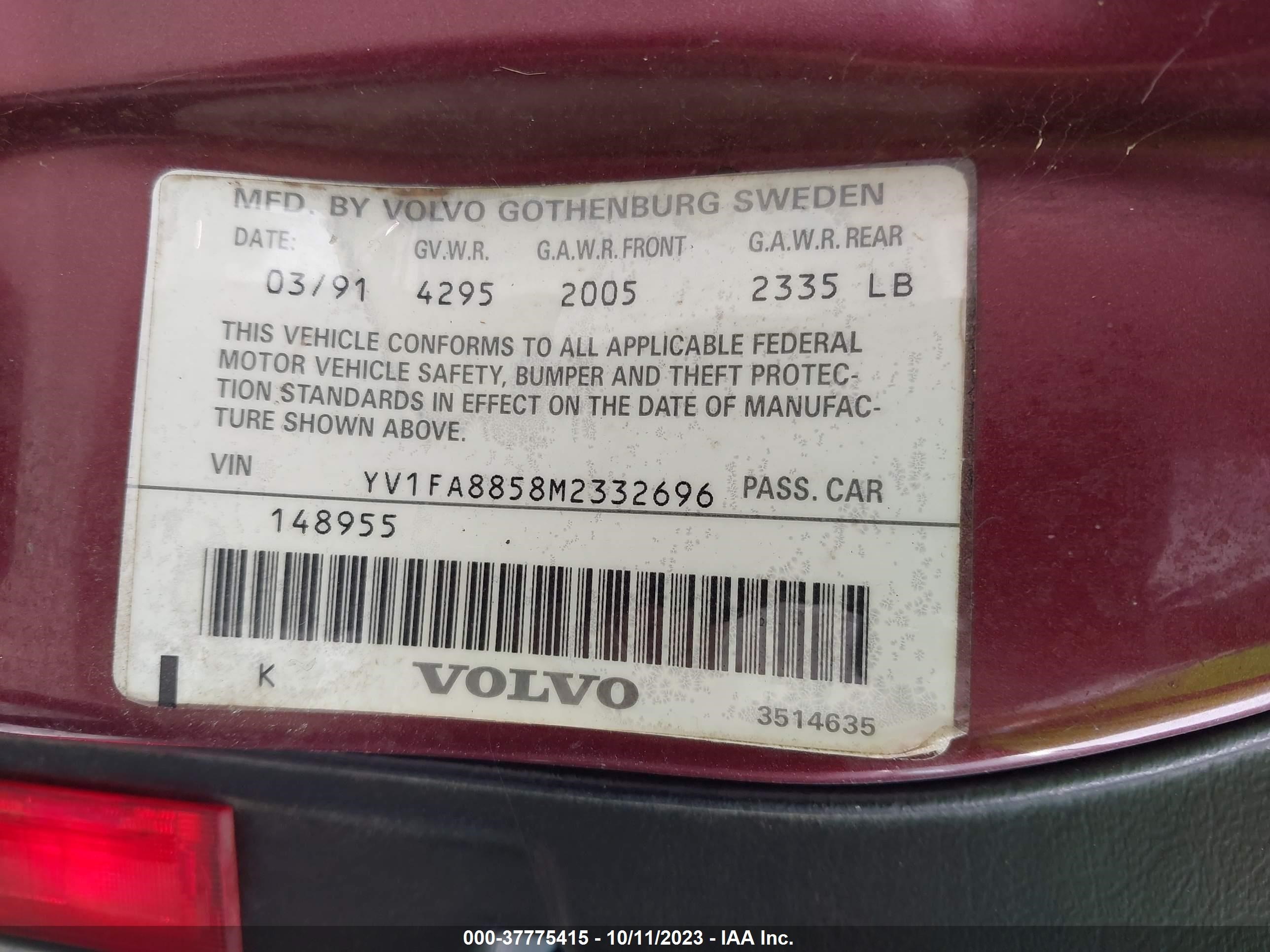 Photo 8 VIN: YV1FA8858M2332696 - VOLVO 740 