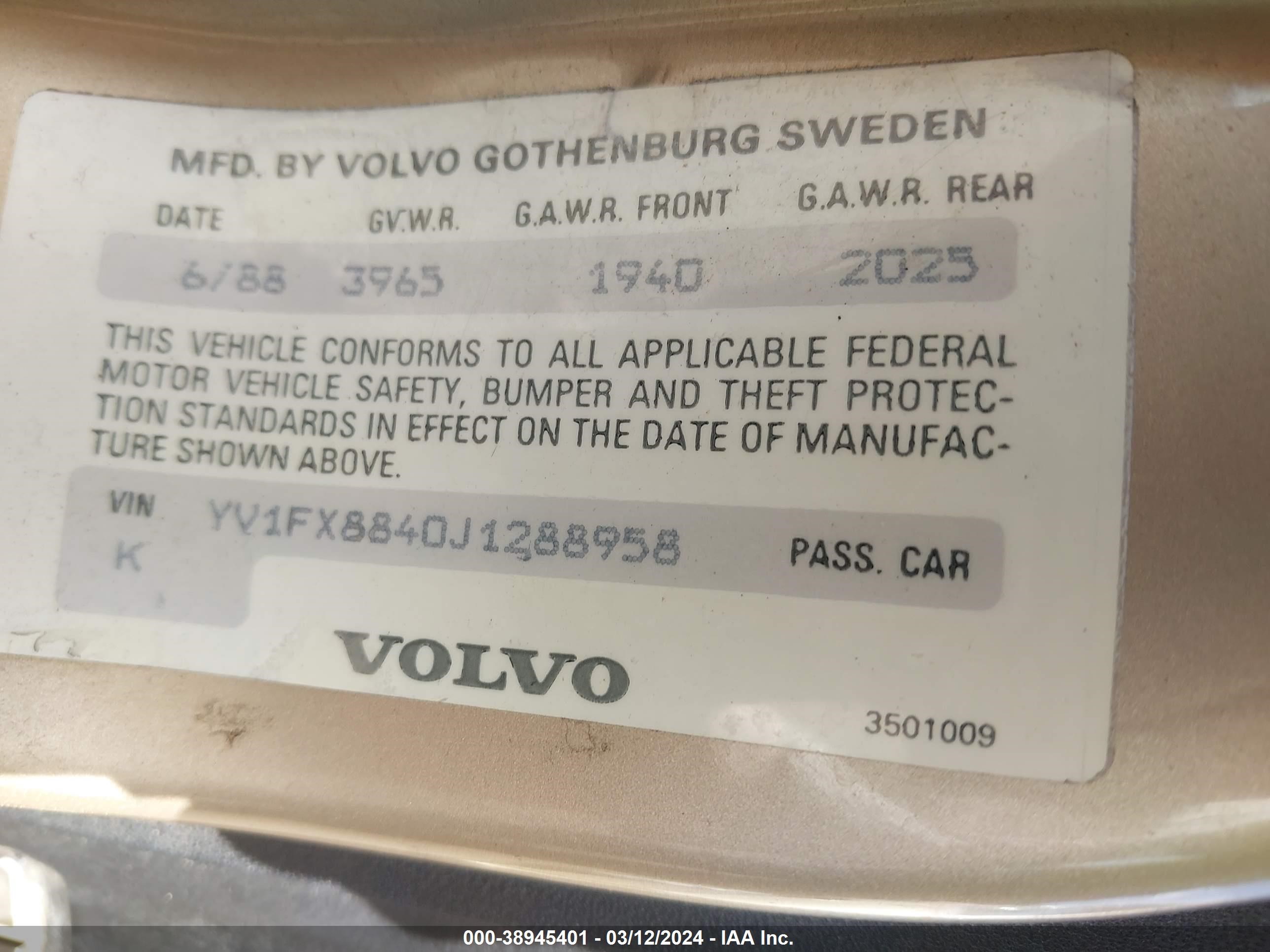 Photo 8 VIN: YV1FX8840J1288958 - VOLVO 740 