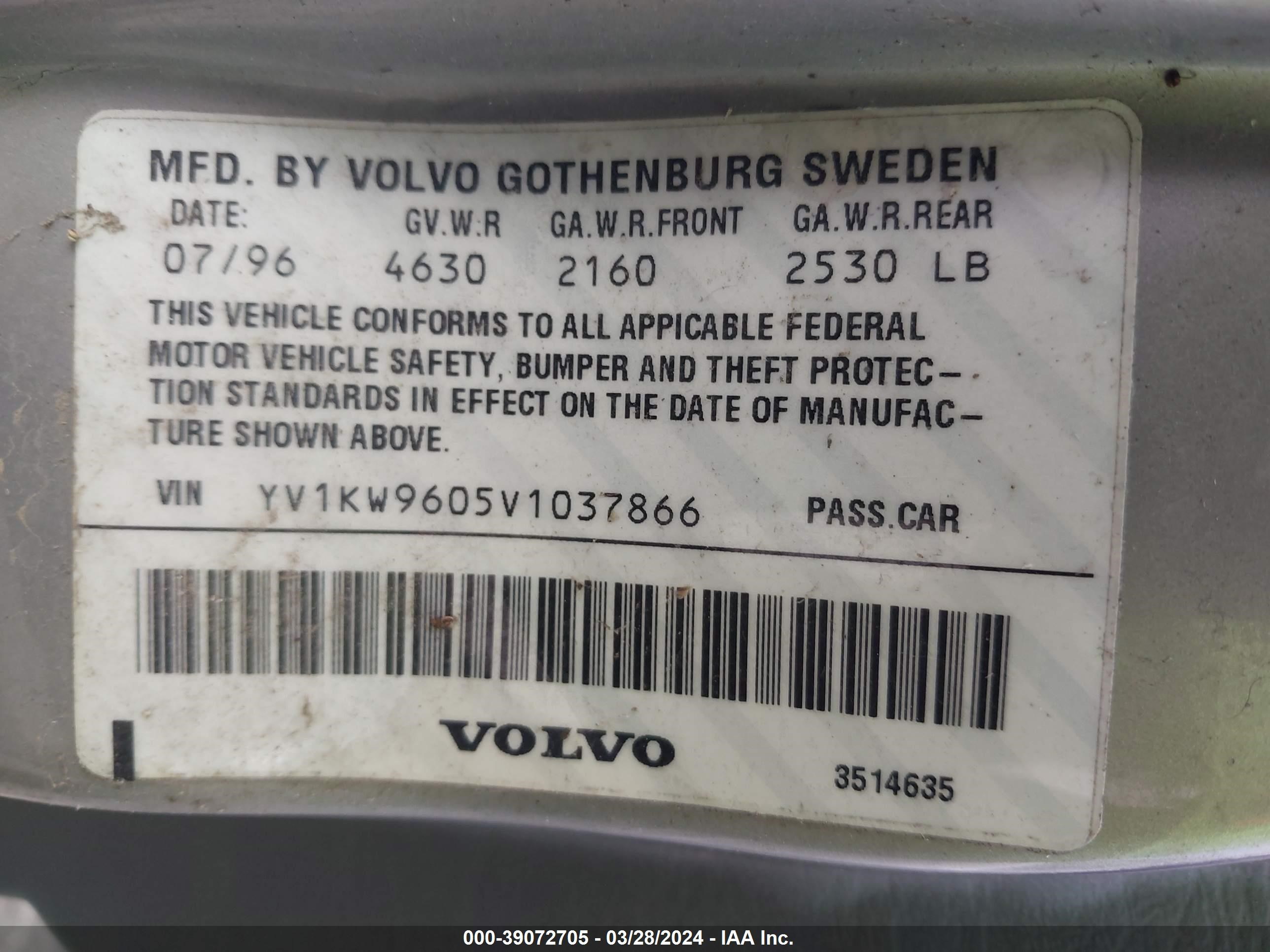 Photo 8 VIN: YV1KW9605V1037866 - VOLVO 960 