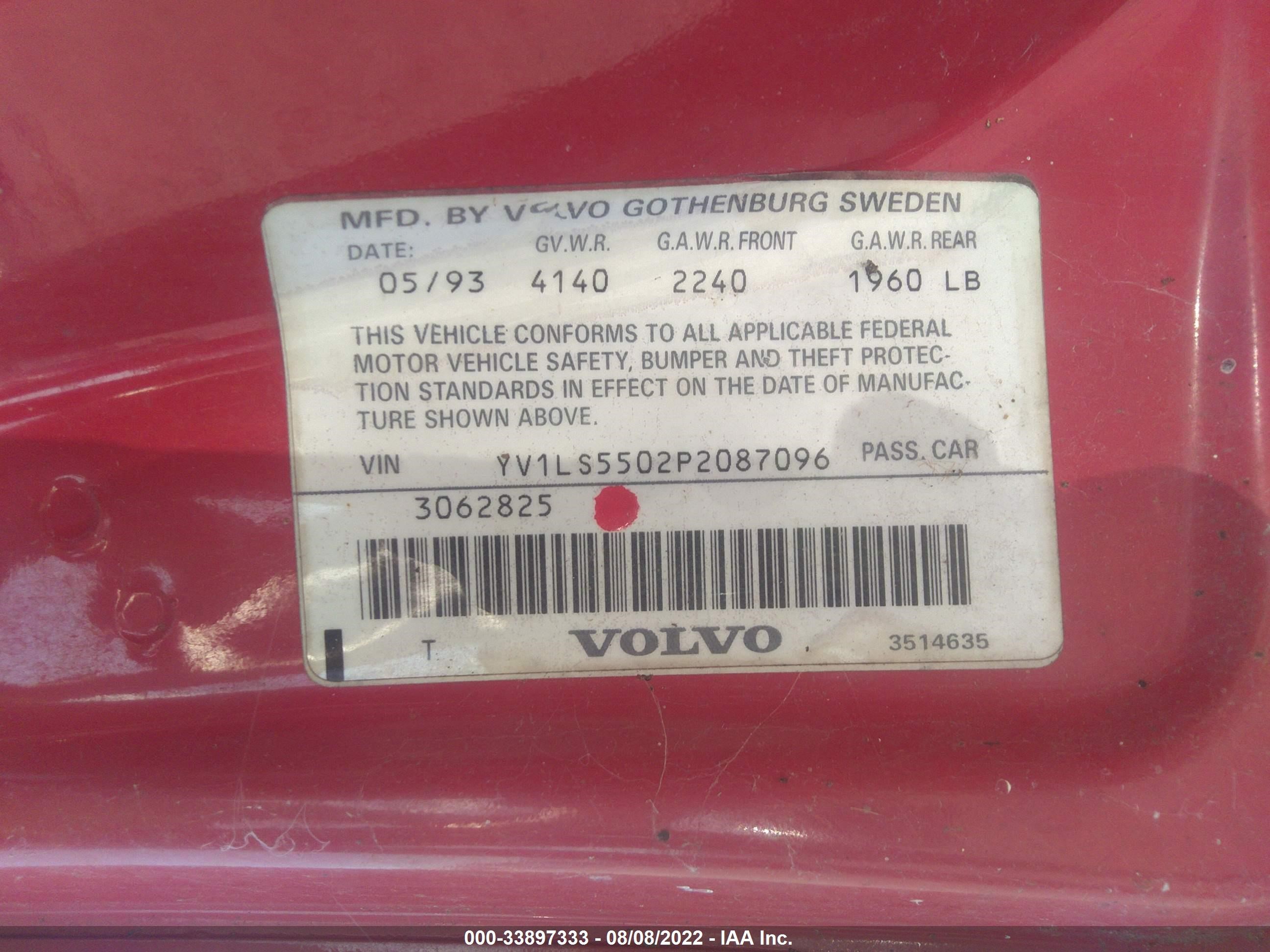 Photo 8 VIN: YV1LS5502P2087096 - VOLVO 850 