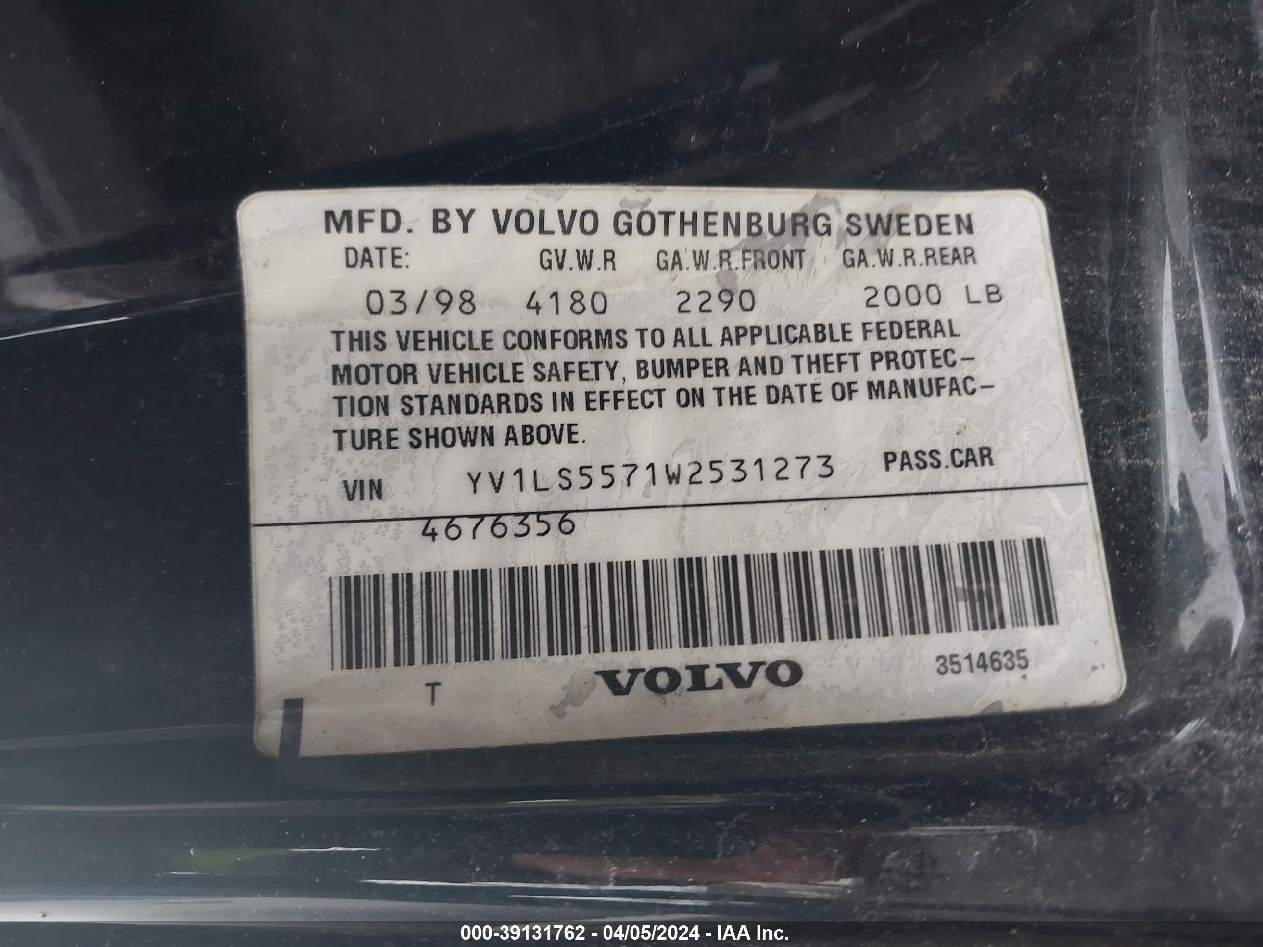 Photo 8 VIN: YV1LS5571W2531273 - VOLVO S70 