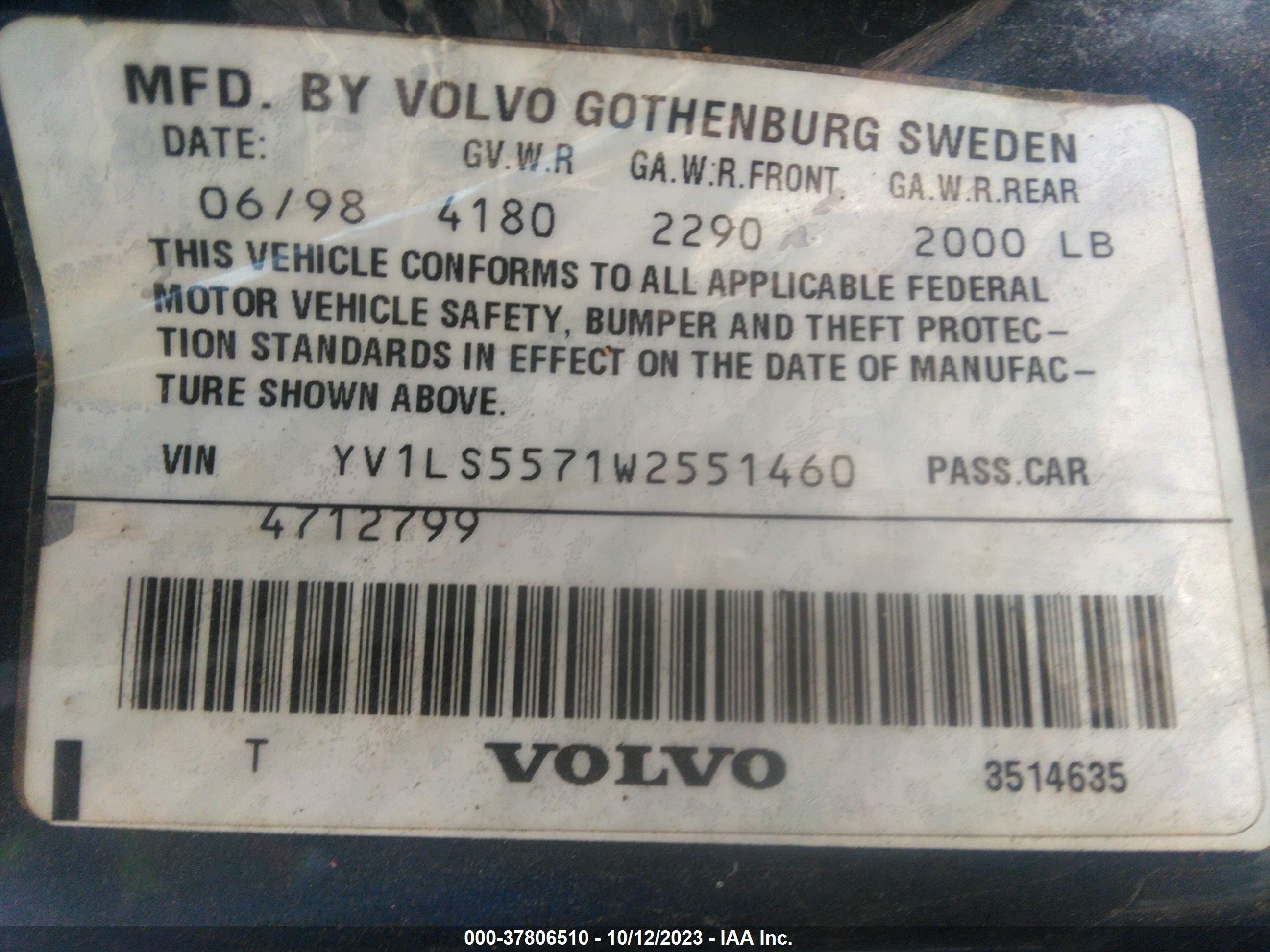 Photo 8 VIN: YV1LS5571W2551460 - VOLVO S70 