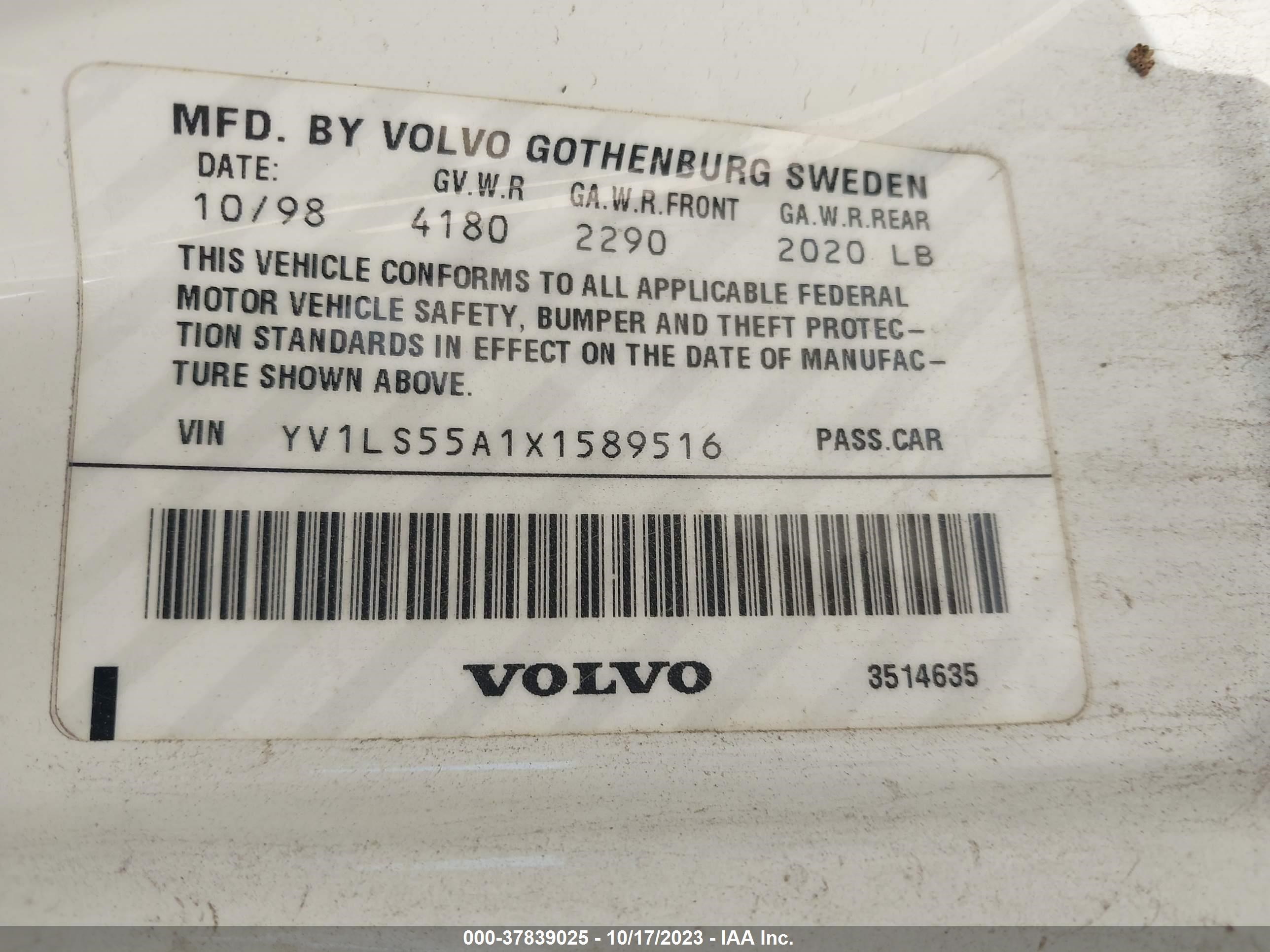 Photo 8 VIN: YV1LS55A1X1589516 - VOLVO S70 