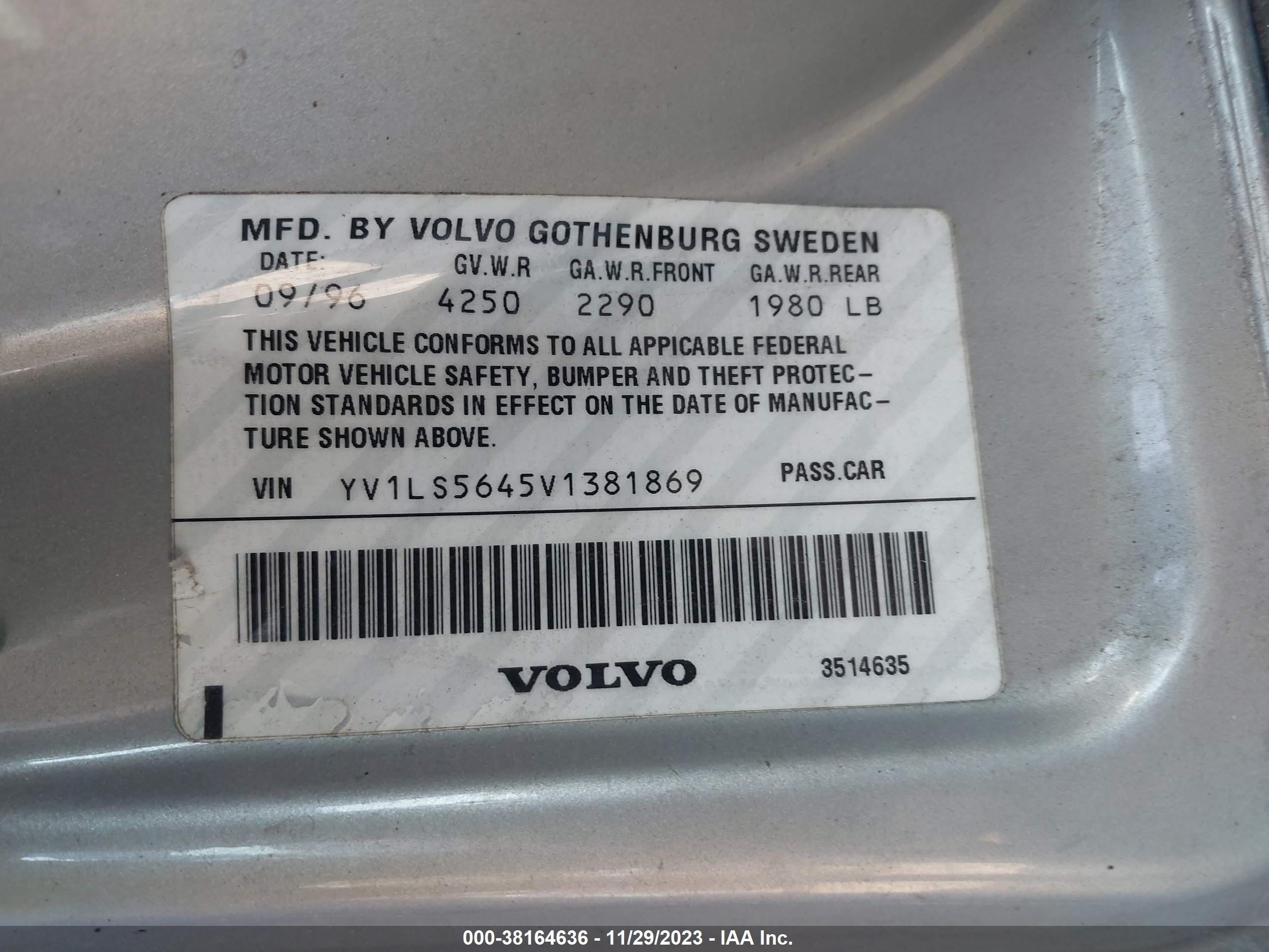 Photo 8 VIN: YV1LS5645V1381869 - VOLVO 850 