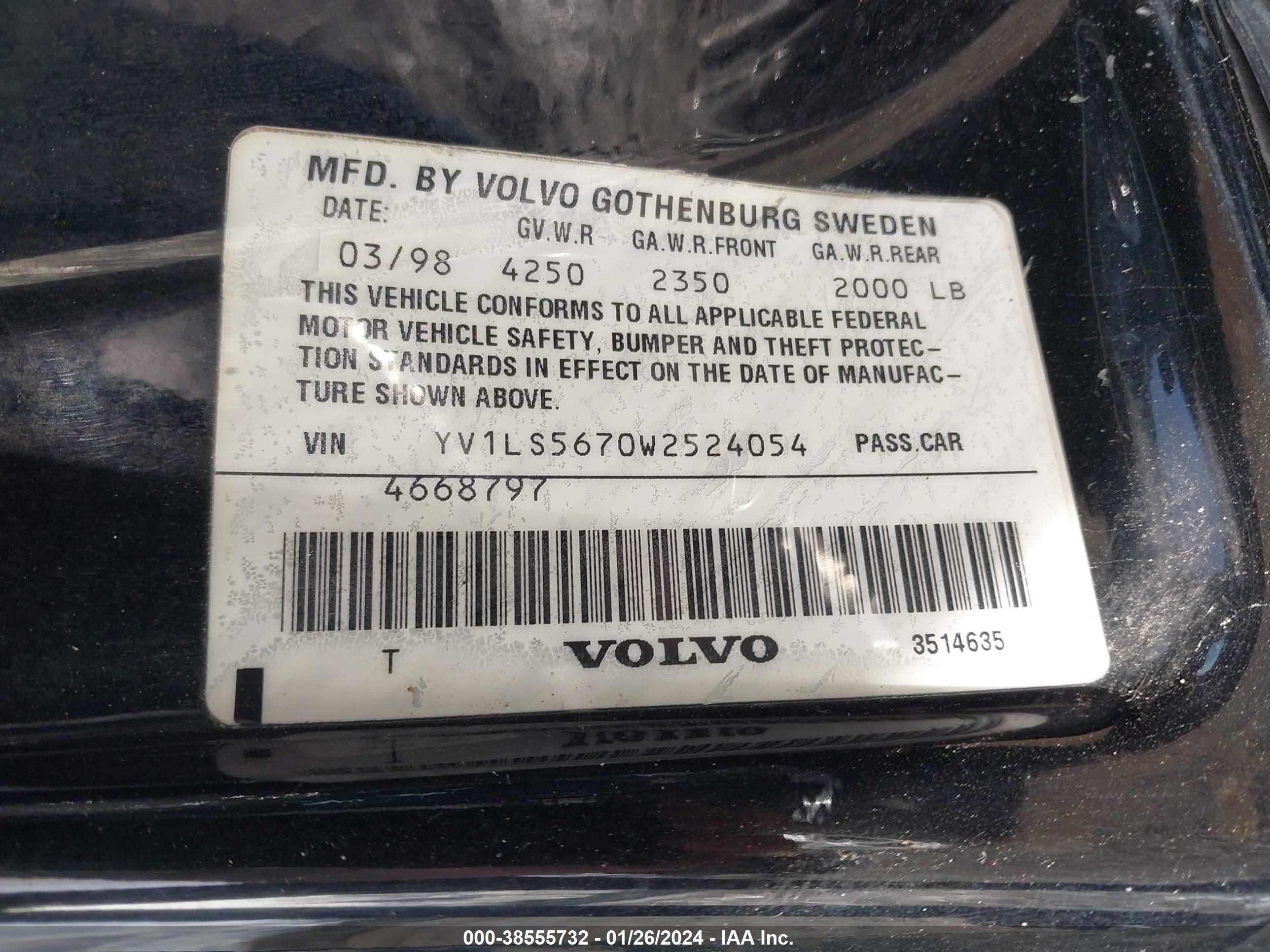 Photo 8 VIN: YV1LS5670W2524054 - VOLVO S70 