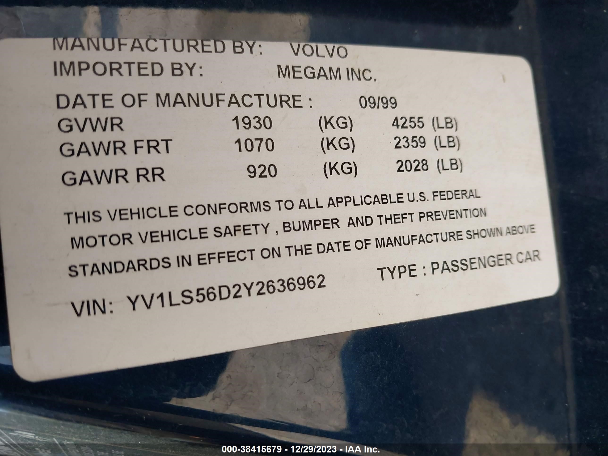 Photo 8 VIN: YV1LS56D2Y2636962 - VOLVO S70 