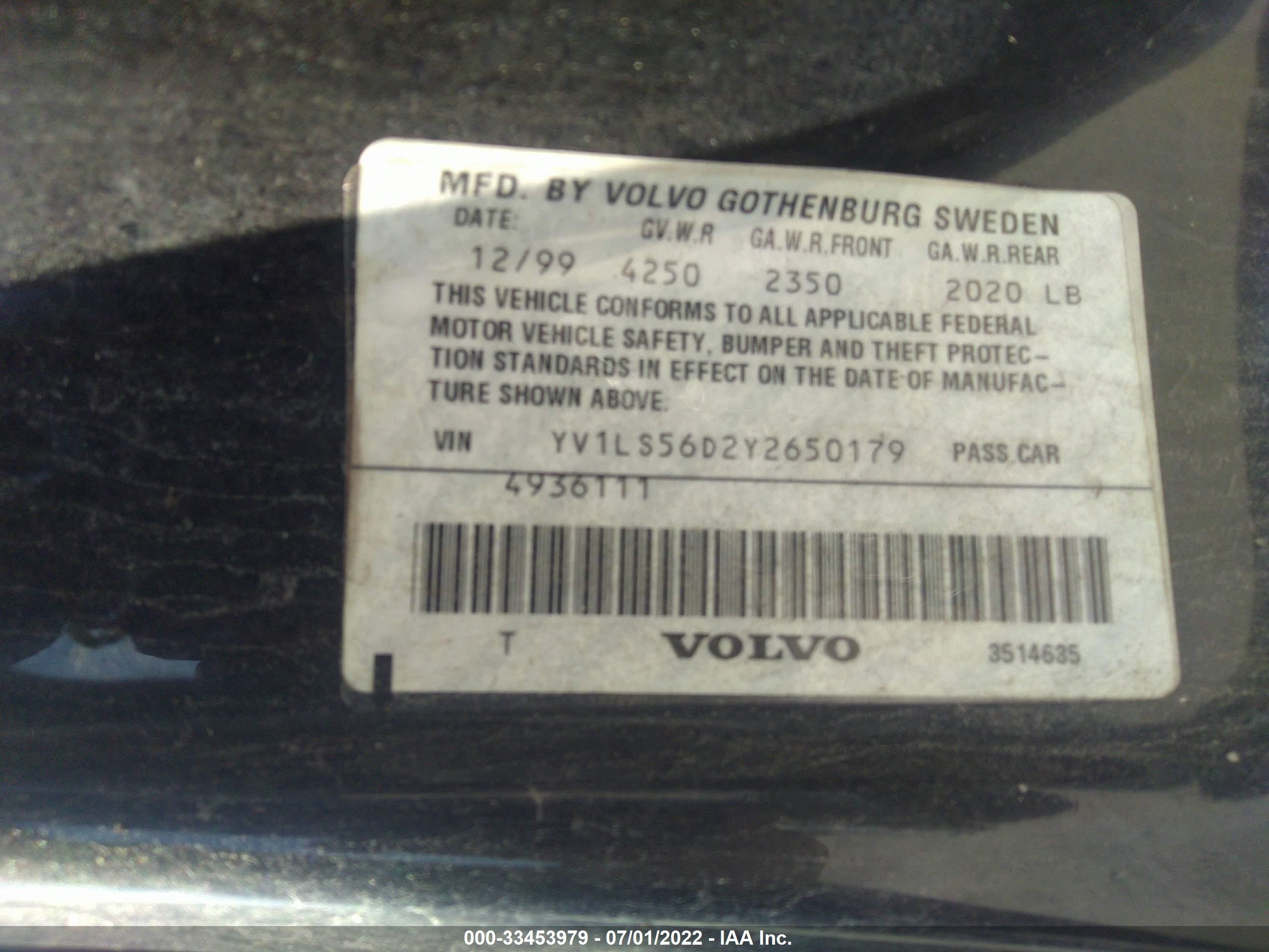 Photo 8 VIN: YV1LS56D2Y2650179 - VOLVO S70 