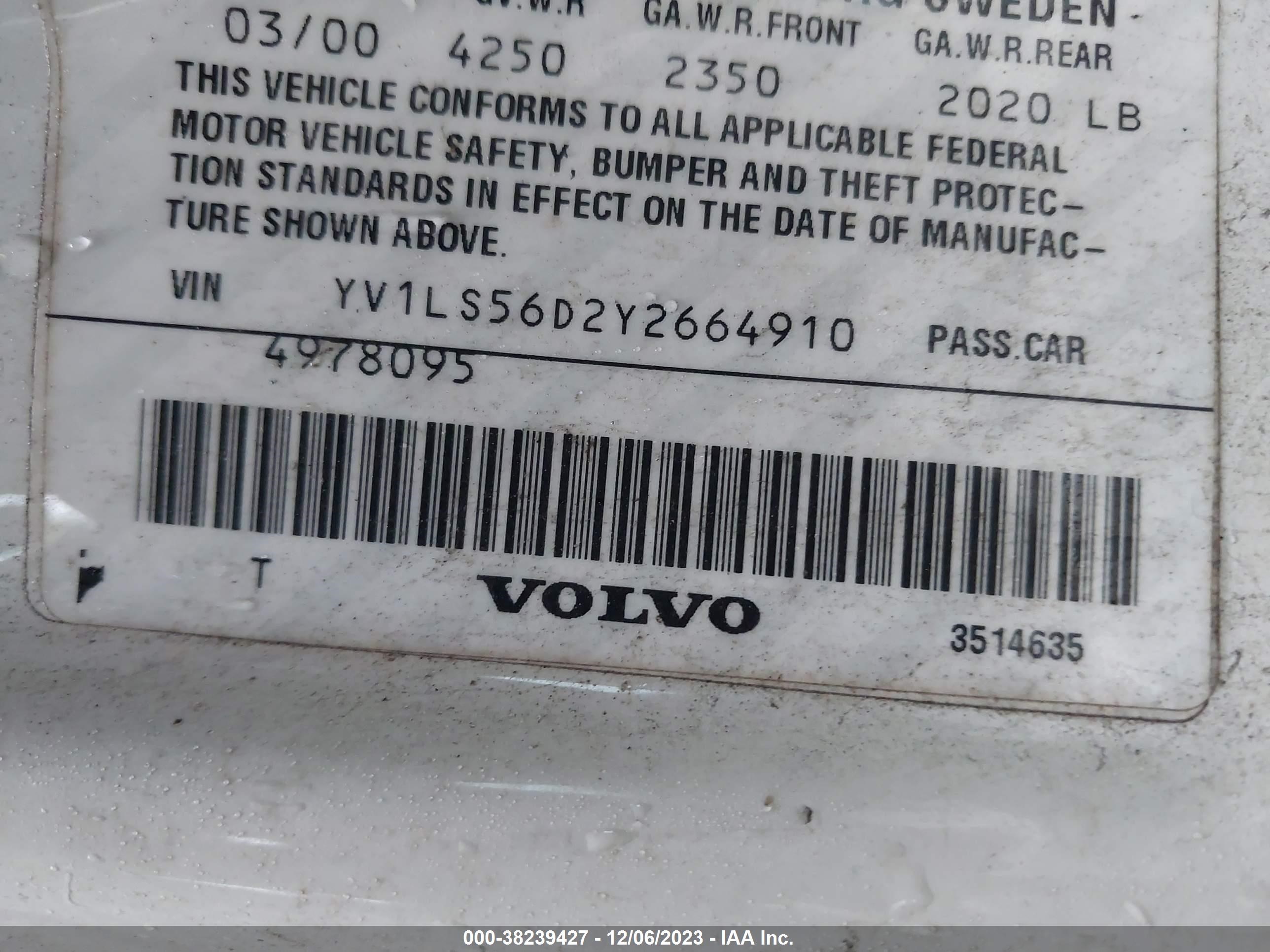 Photo 8 VIN: YV1LS56D2Y2664910 - VOLVO S70 