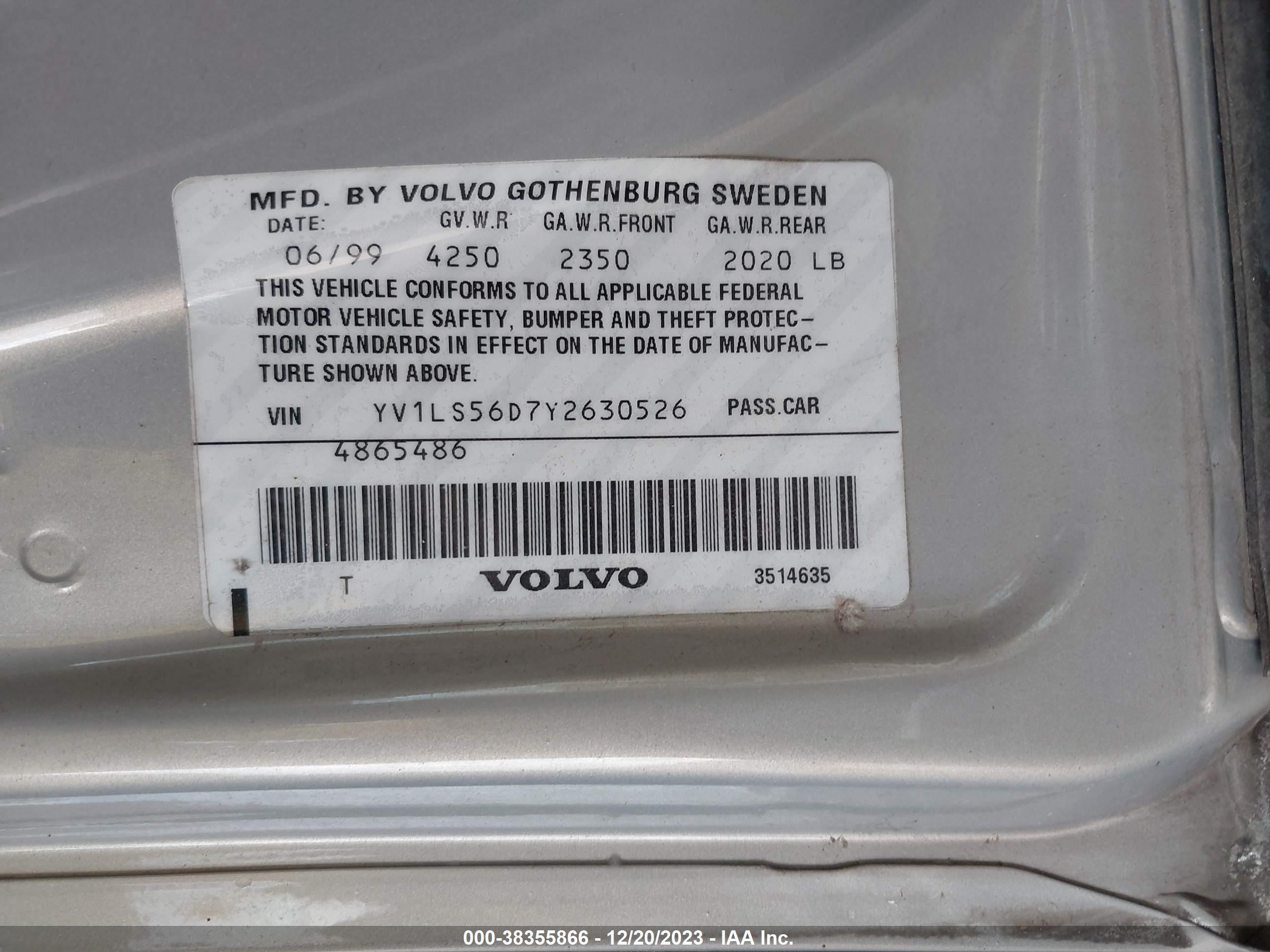 Photo 8 VIN: YV1LS56D7Y2630526 - VOLVO S70 