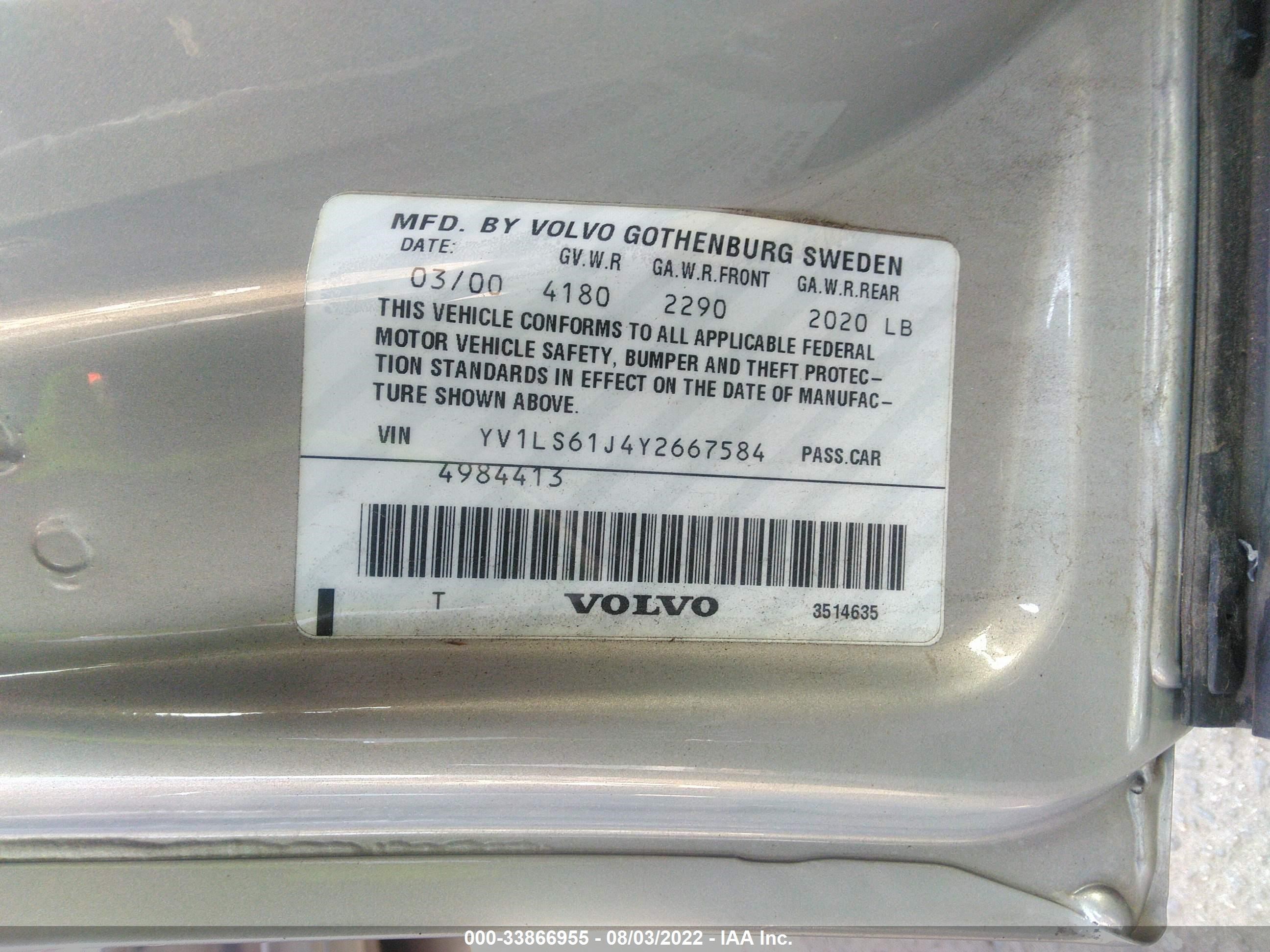 Photo 9 VIN: YV1LS61J4Y2667584 - VOLVO S70 