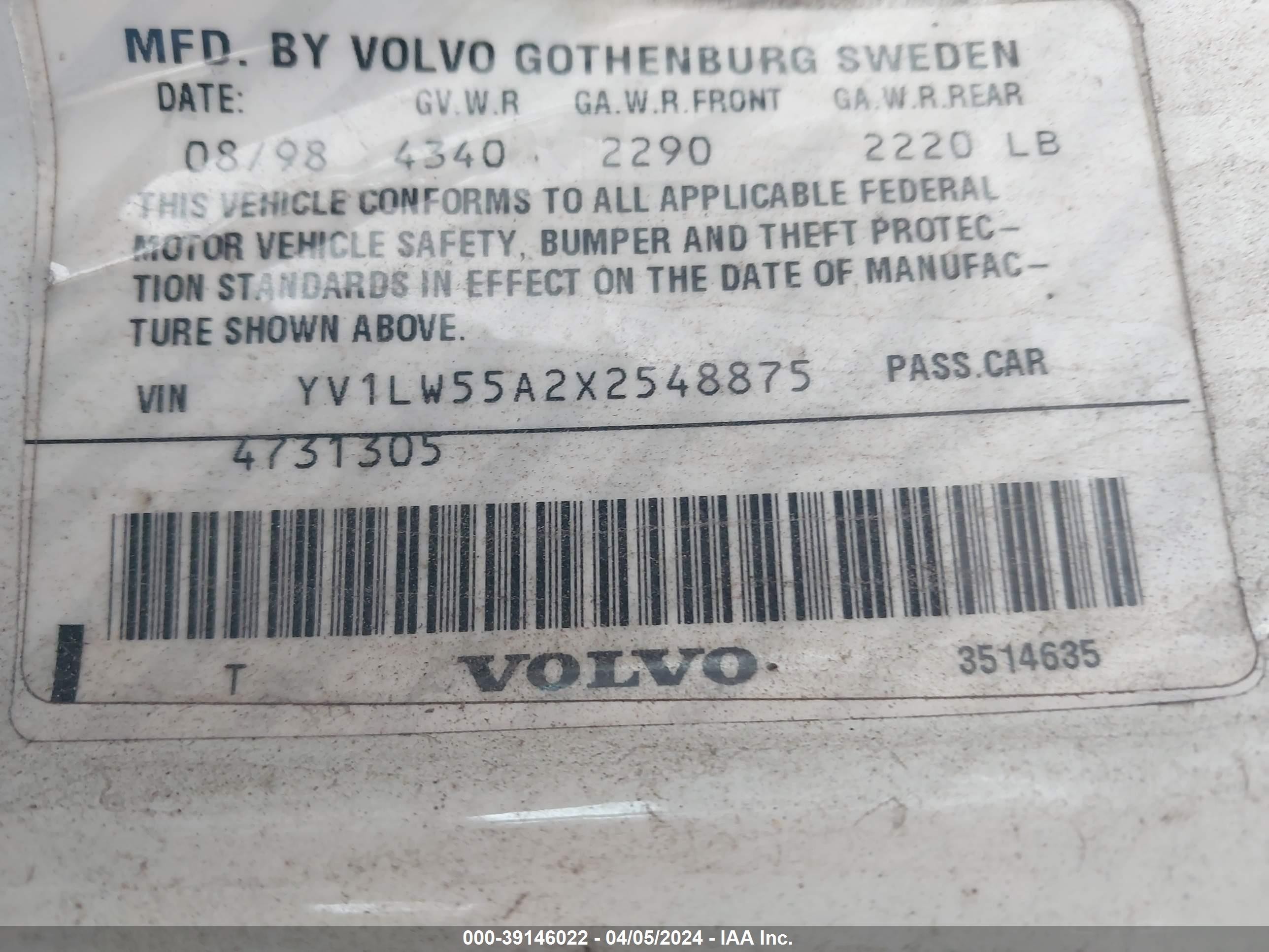 Photo 8 VIN: YV1LW55A2X2548875 - VOLVO V70 