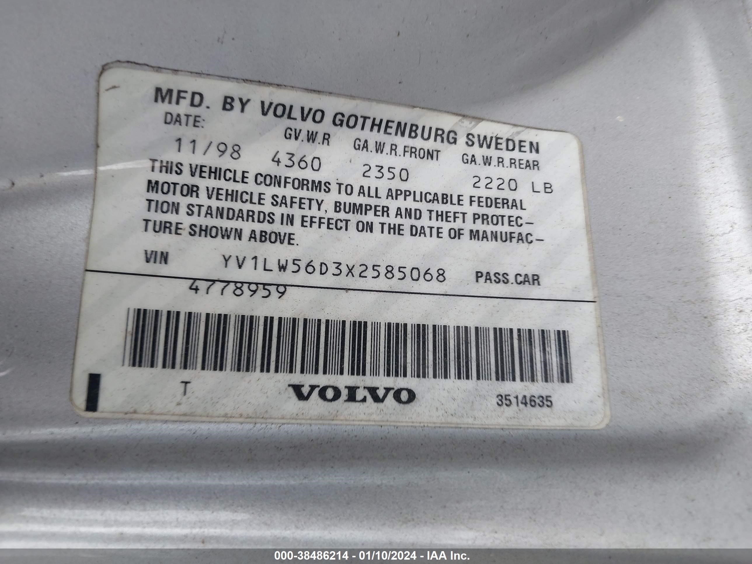 Photo 8 VIN: YV1LW56D3X2585068 - VOLVO V70 