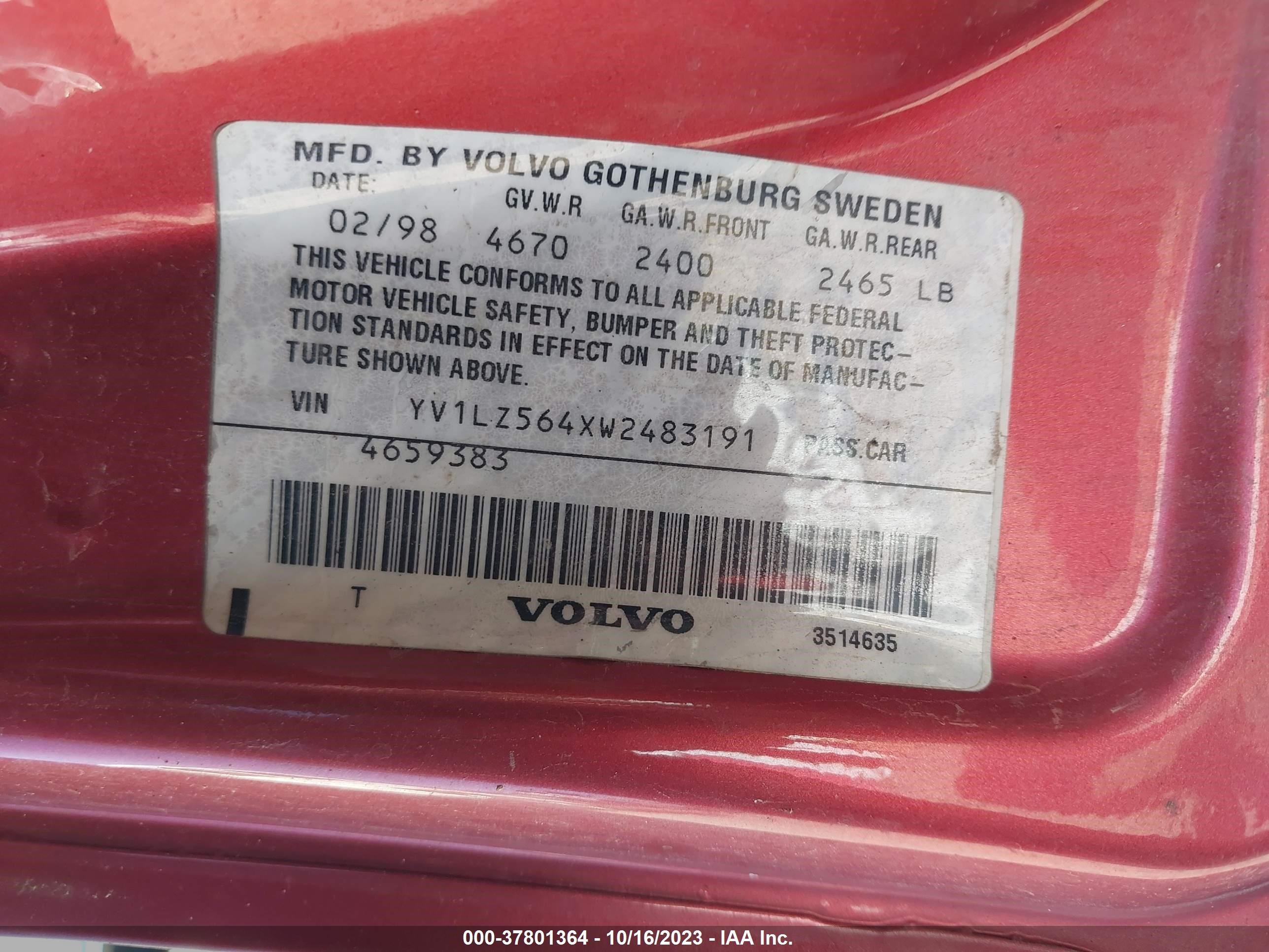 Photo 8 VIN: YV1LZ564XW2483191 - VOLVO V70 