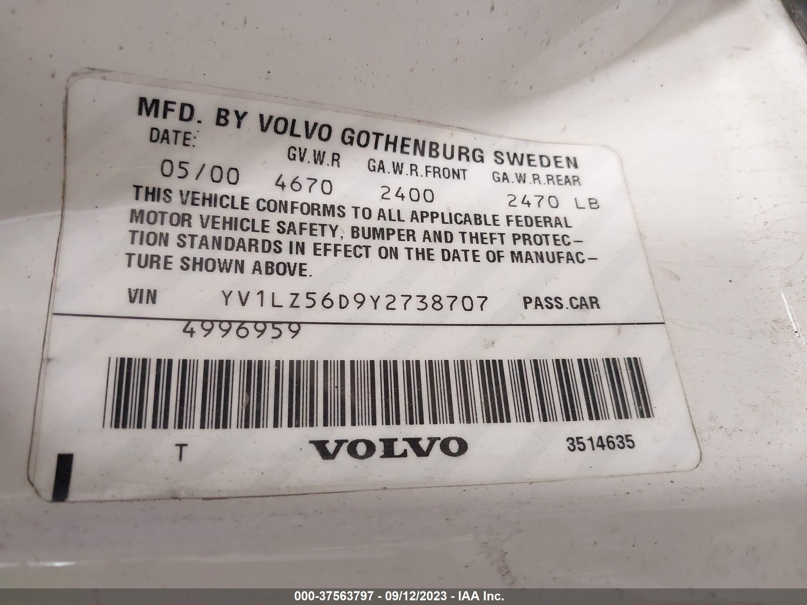 Photo 8 VIN: YV1LZ56D9Y2738707 - VOLVO V70 