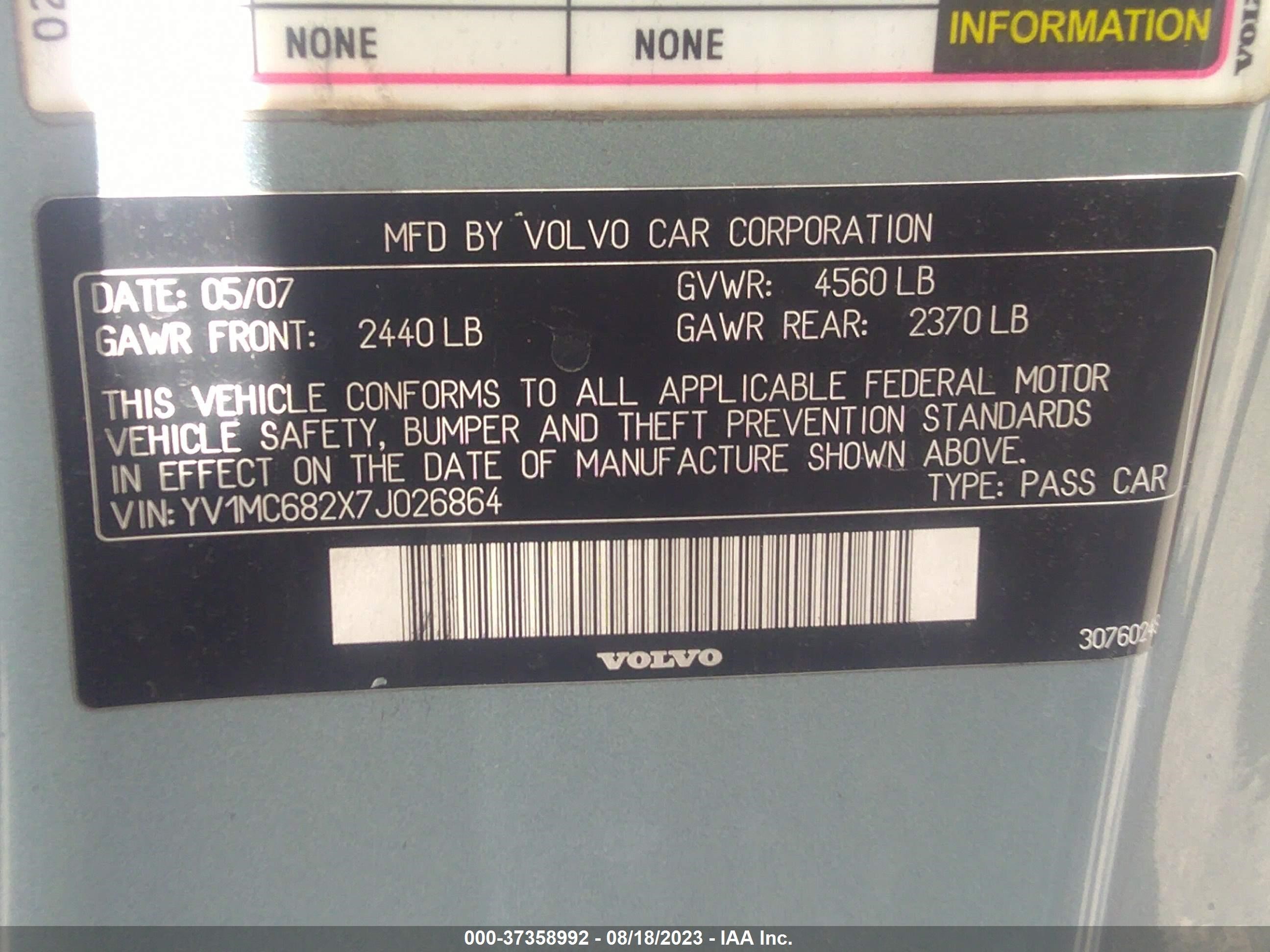 Photo 8 VIN: YV1MC682X7J026864 - VOLVO C70 