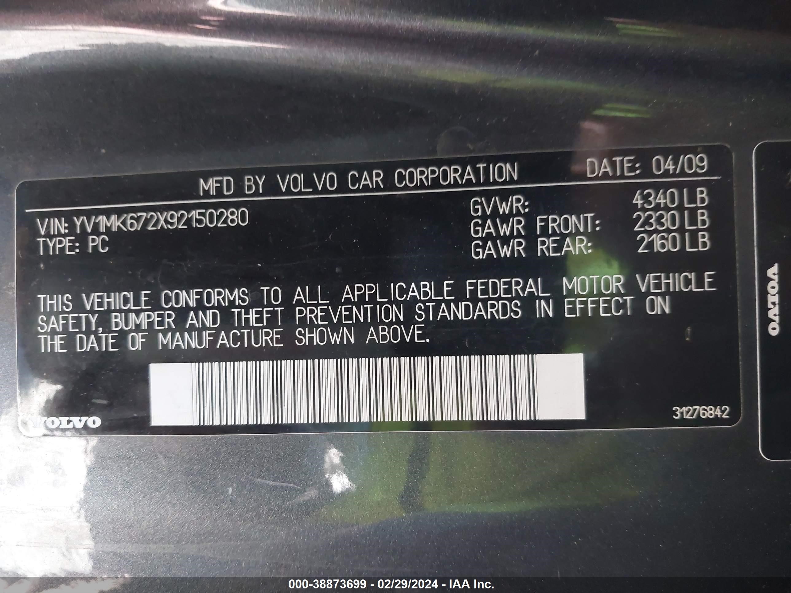 Photo 8 VIN: YV1MK672X92150280 - VOLVO C30 