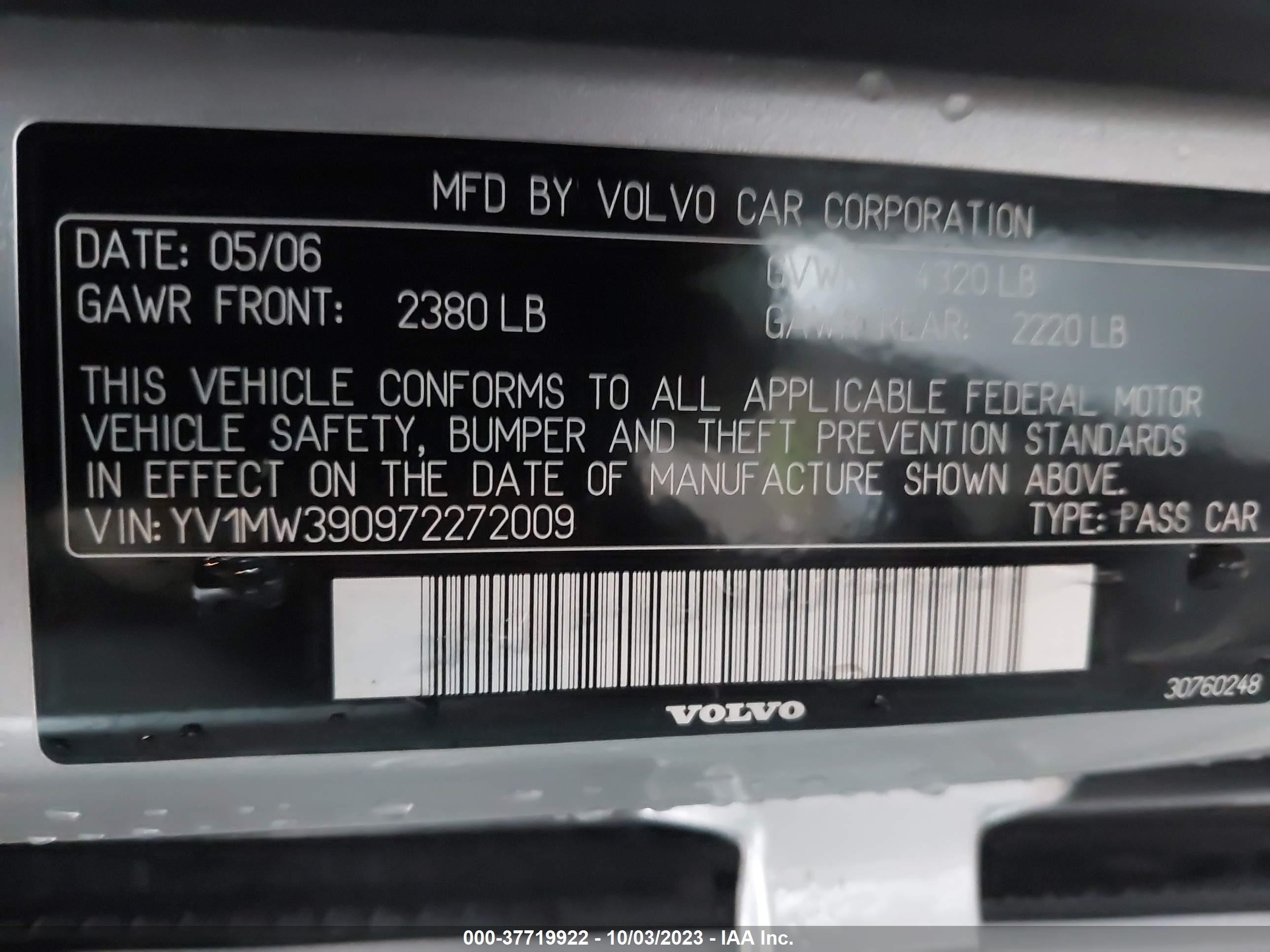 Photo 8 VIN: YV1MW390972272009 - VOLVO V50 