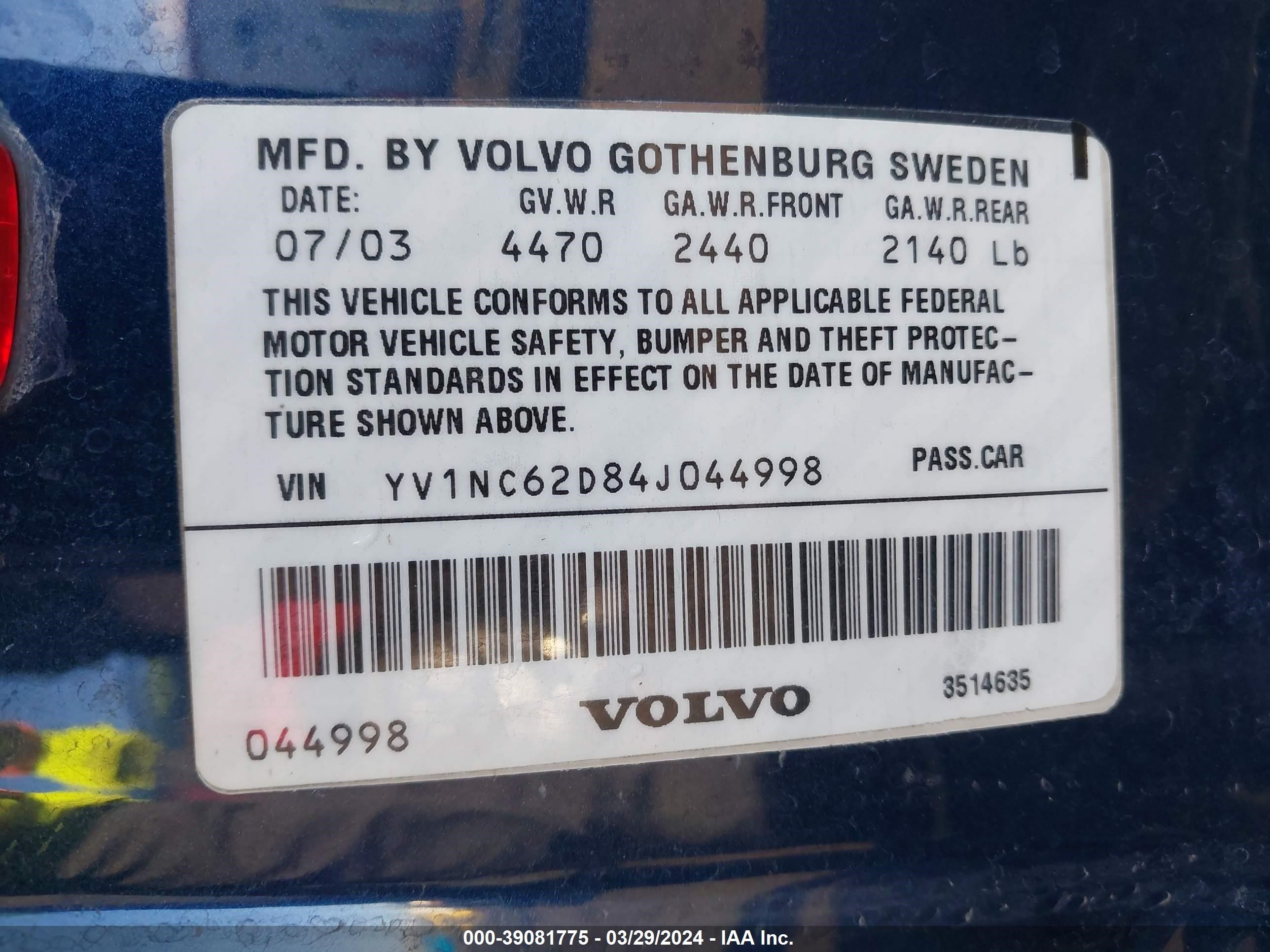 Photo 8 VIN: YV1NC62D84J044998 - VOLVO C70 